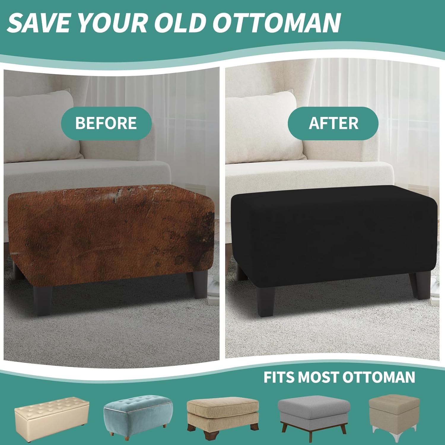 Velvet Ottoman Cover Rectangular