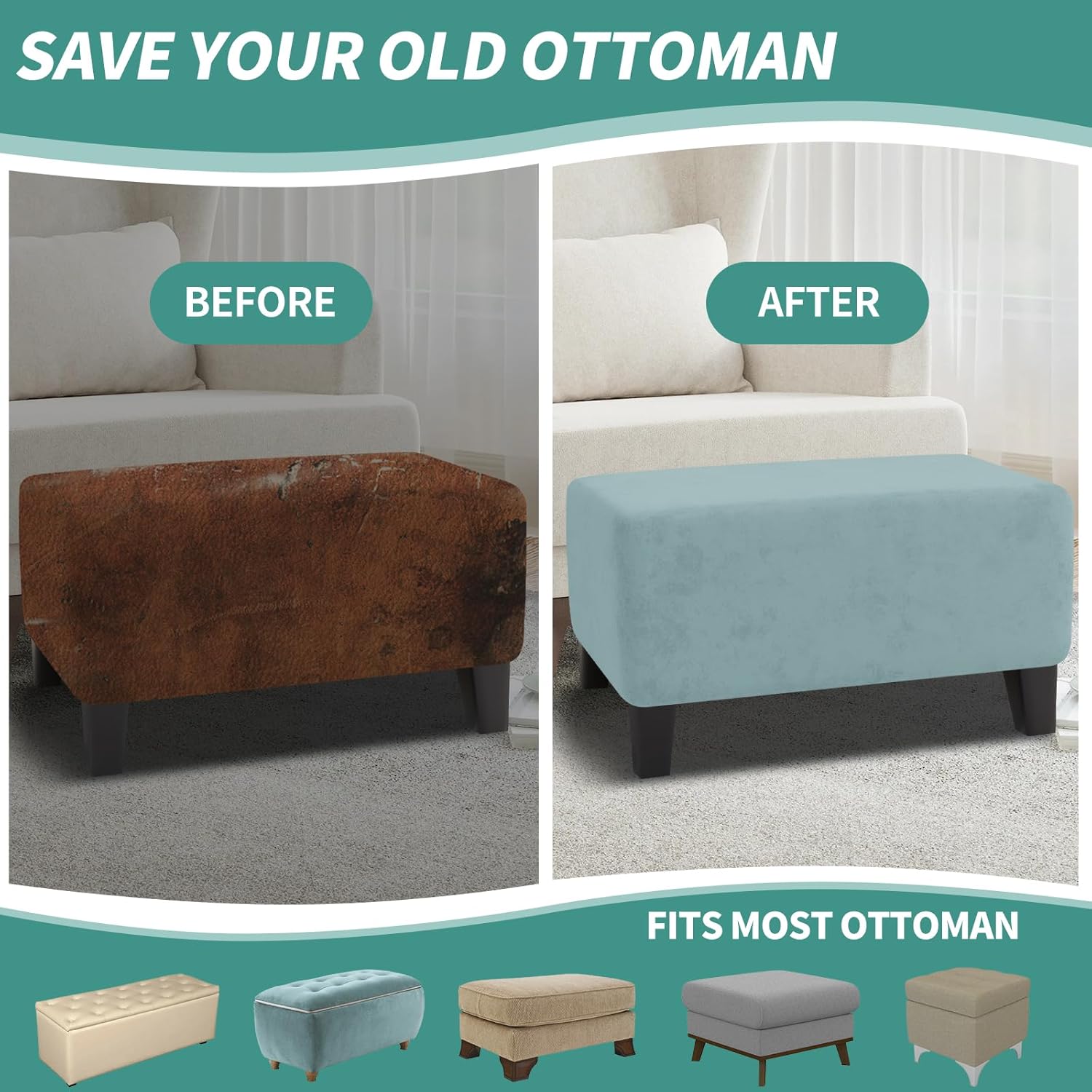 Velvet Ottoman Cover Rectangular