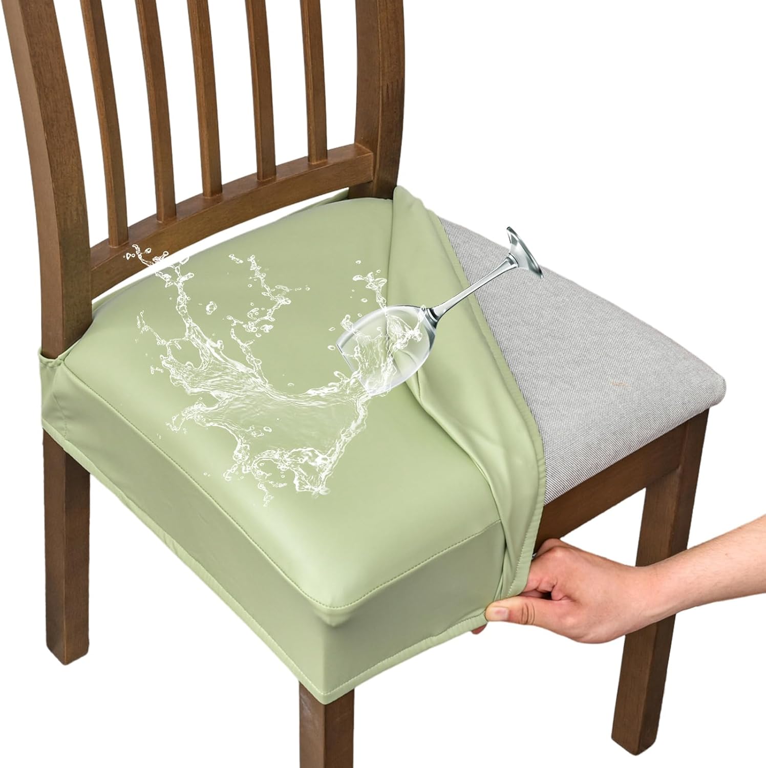 FUANGUI Dining Chair Covers Set of 4, Waterproof PU Leather Stretch Chair Seat Slipcovers Soft Removable Washable Chair Covers, Kitchen Chair Seat Covers Protectors Dining Room, PU-Black