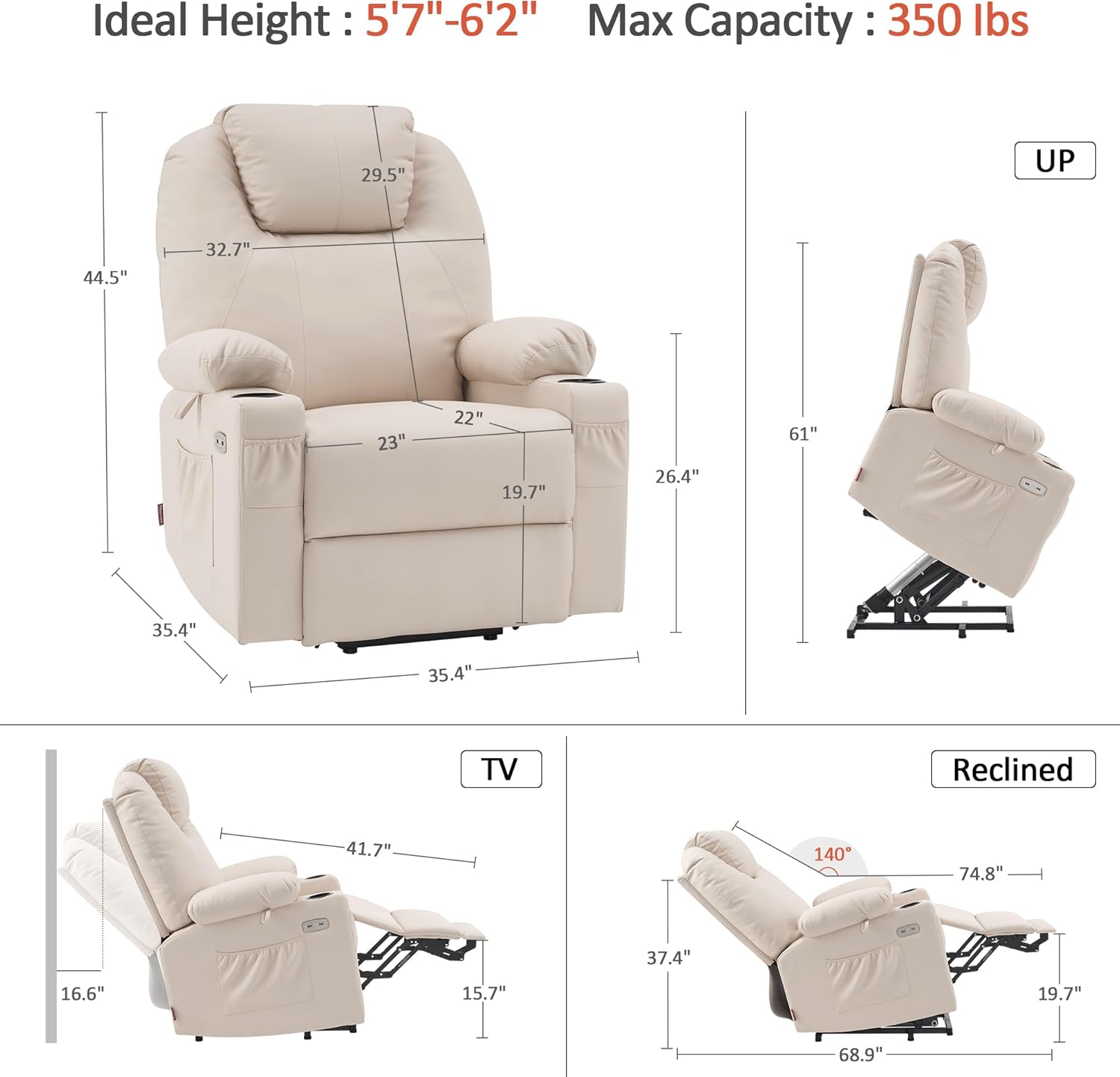 Electric Power Lift Recliner Chair Sofa with Massage and Heat