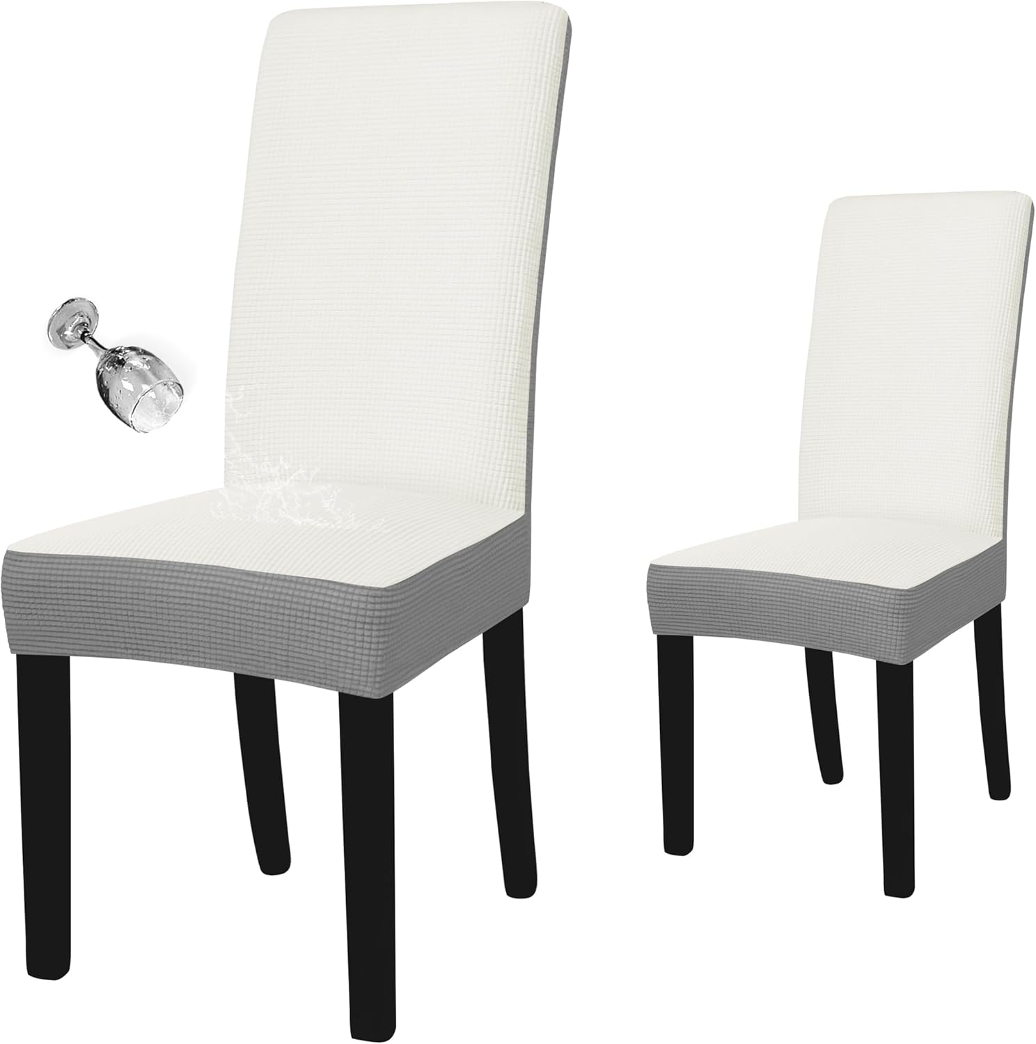 Easy-Going 100% Waterproof Dining Room Chair Cover Set of 6, Stretch Jacquard Parson Chair Slipcover Removable Washable Chair Protector for Home, Restaurant, Banquet (Large, Light Gray)