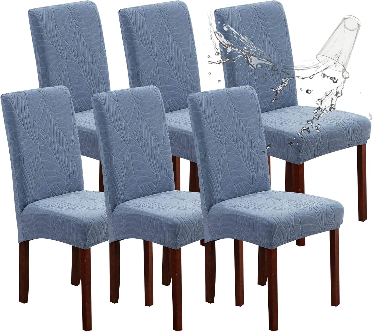 Genina 100% Waterproof Chair Covers for Dining Room Set of 4, Stretch Parson Chair Slipcovers for Kitchen Chairs, Washable Chair Protectors, Leaves-Warm Gray