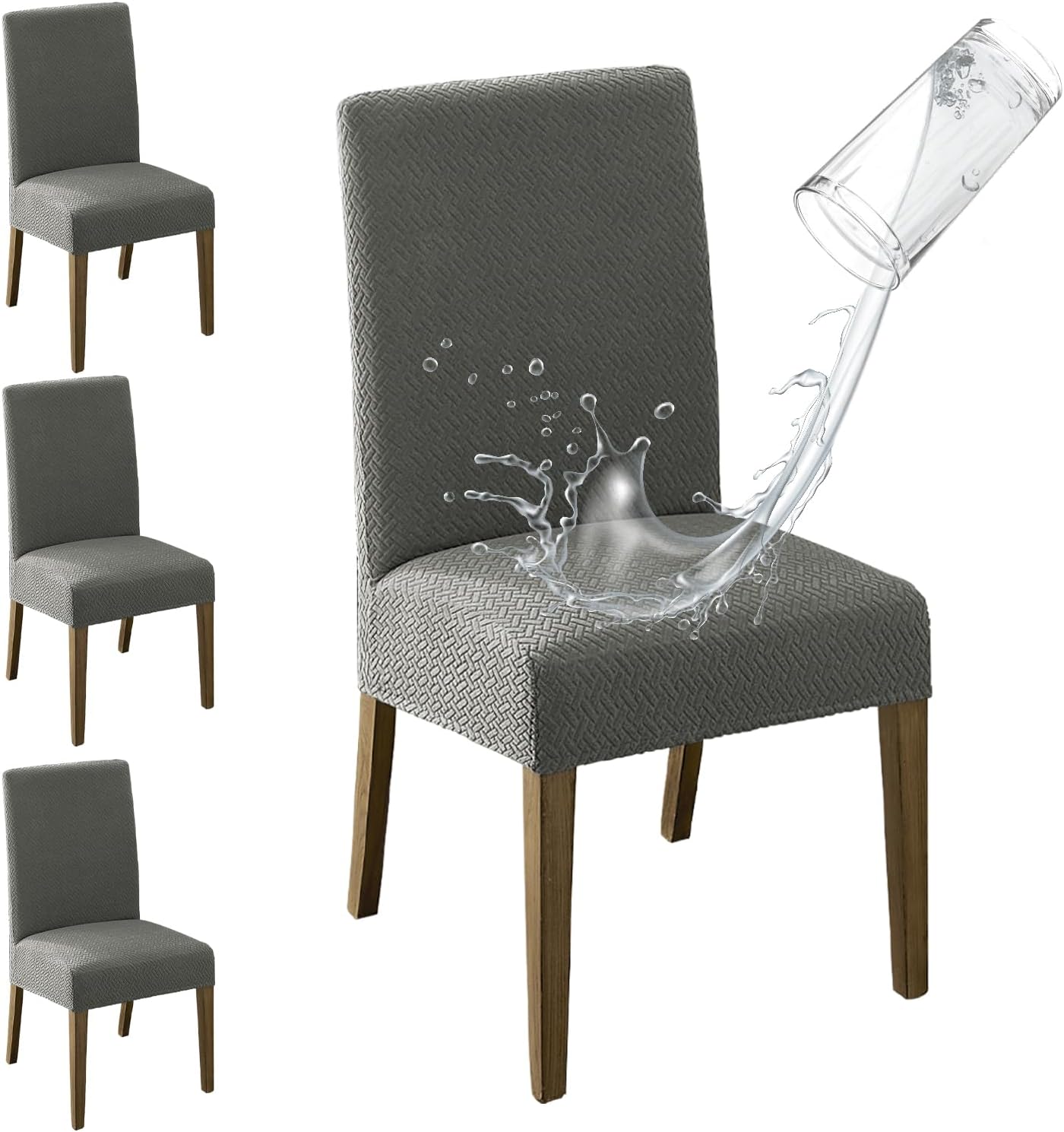 MOSAYT 100% Waterproof Dining Room Chair Covers Set of 4, Super Fit Stretch Jacquard Parson Chairs Slipcovers Removable Washable Chair Seat Protectors for Home, Kitchen, Banquet (Beige)