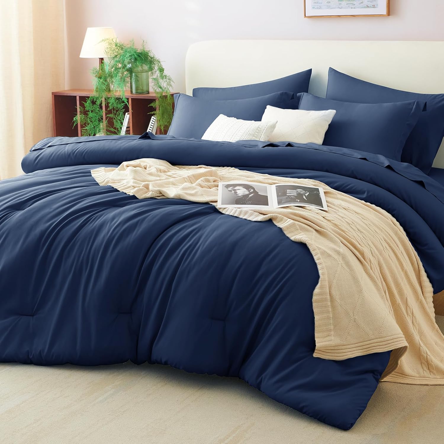 Queen Comforter Set Black, 7 Pieces