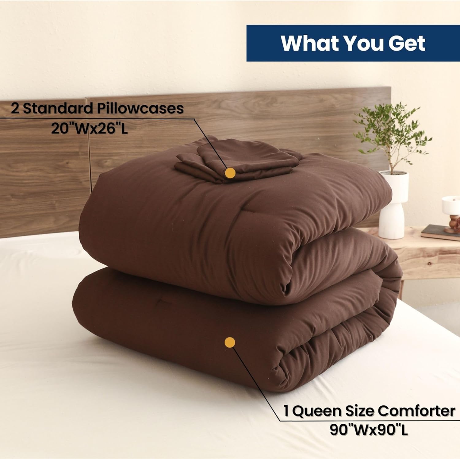 Earthy Brown Comforter Queen Size, Neutral 3 Pieces Comforter Set