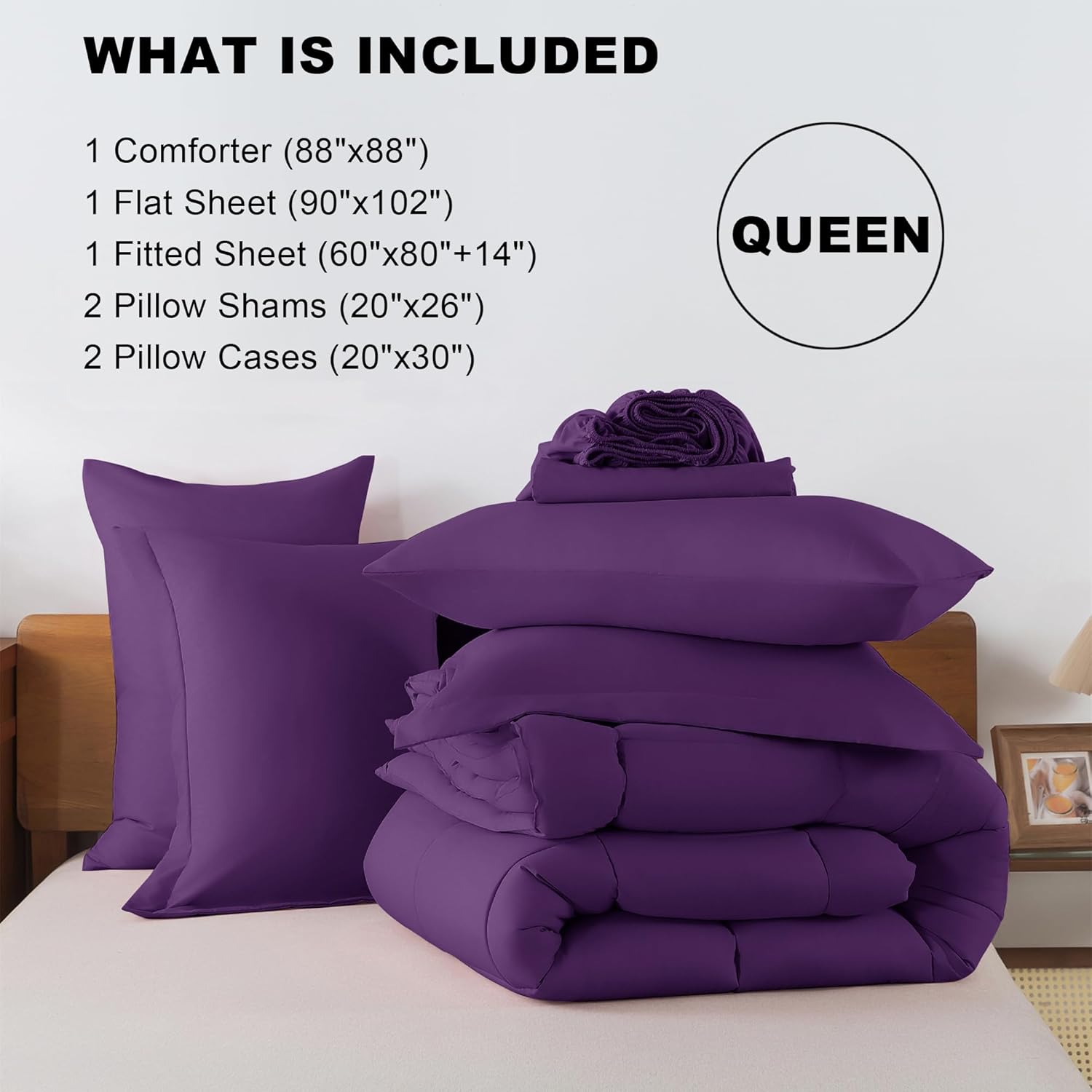 Full Comforter Set Purple- 7 Pieces