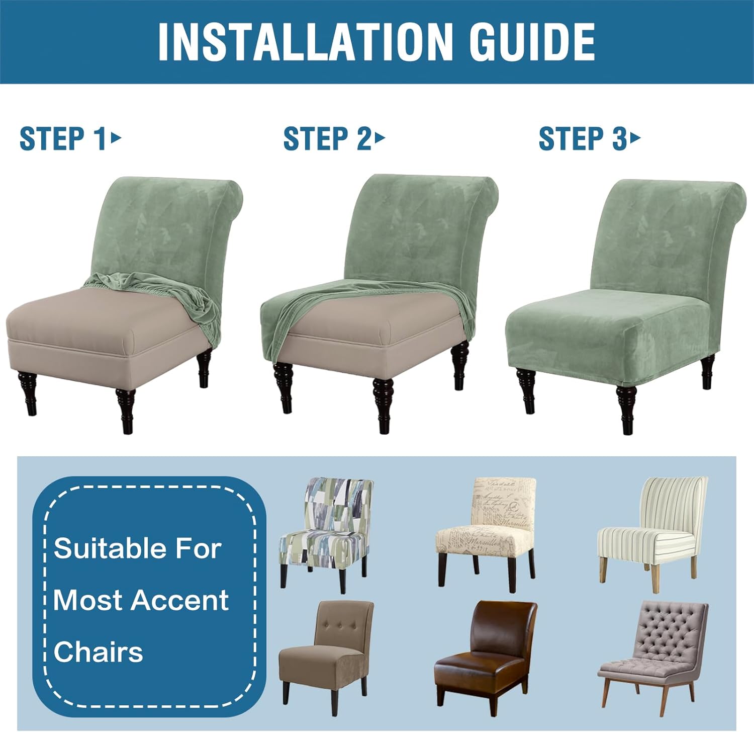 H.VERSAILTEX Armless Accent Chair Covers Thick Velvet Armless Chair Slipcovers High Stretch Chair Covers for Living Room Hotel Machine Washable Furniture Protector with Elastic Bottom, Ivory