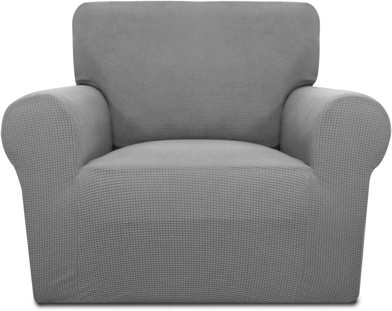 PureFit Stretch Chair Sofa Slipcover – Spandex Jacquard Non Slip Soft Couch Sofa Cover, Washable Furniture Protector with Non Skid Foam and Elastic Bottom for Kids (Chair, Dark Gray)