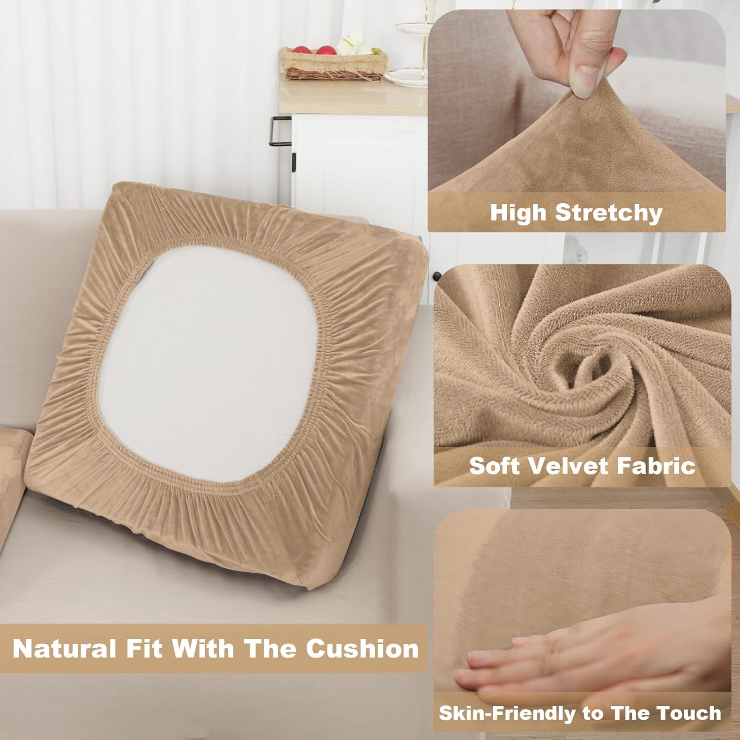 NAISI Sectional Couch Cover 4 Pieces Velvet Separate Couch Cushion Covers L Shape Soft Stretch Sofa Slipcovers with 2pcs Pillowcases for Left/Right Chaise Sectional Couch(3 Seater+1 Chaise,Dark Grey)