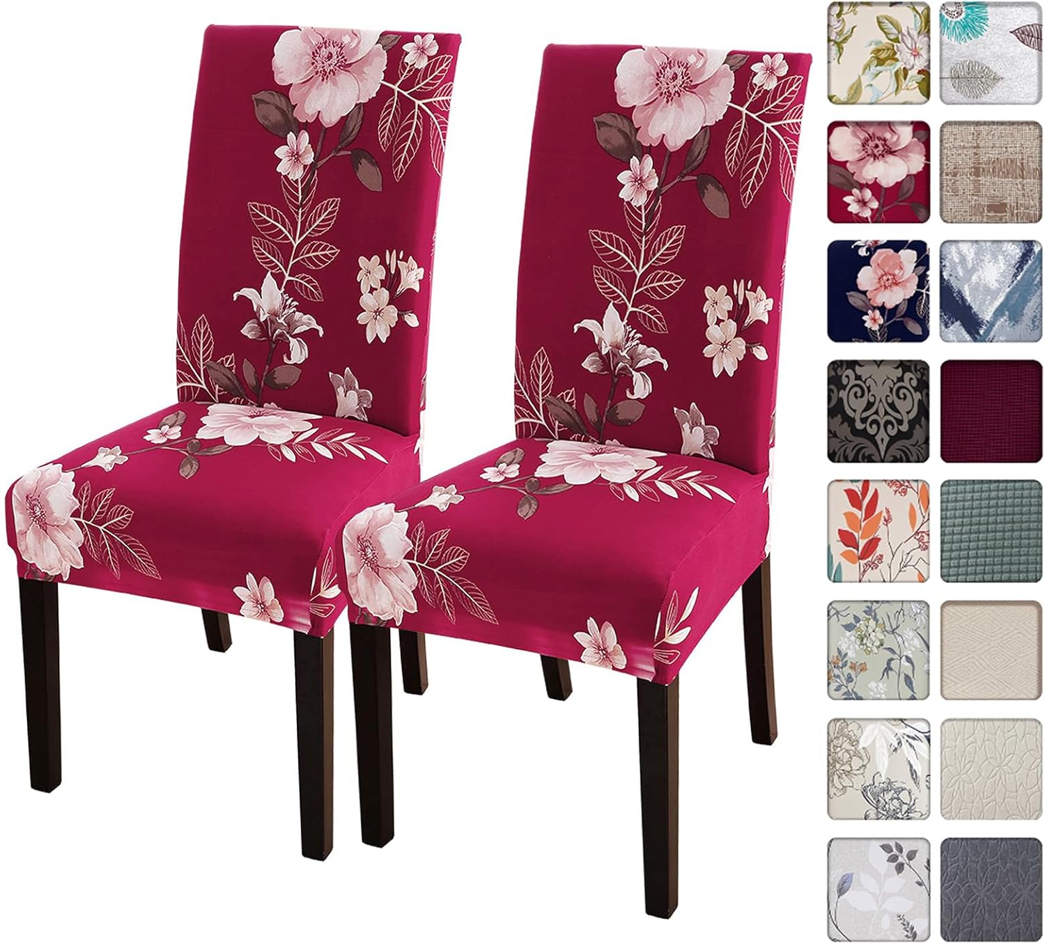 SearchI Chair Covers Slipcovers Set of 4, Spandex Super Fit Stretch Removable Washable Kitchen Parsons Protector for Dining Room,Hotel,Ceremony,Beige+Flowers