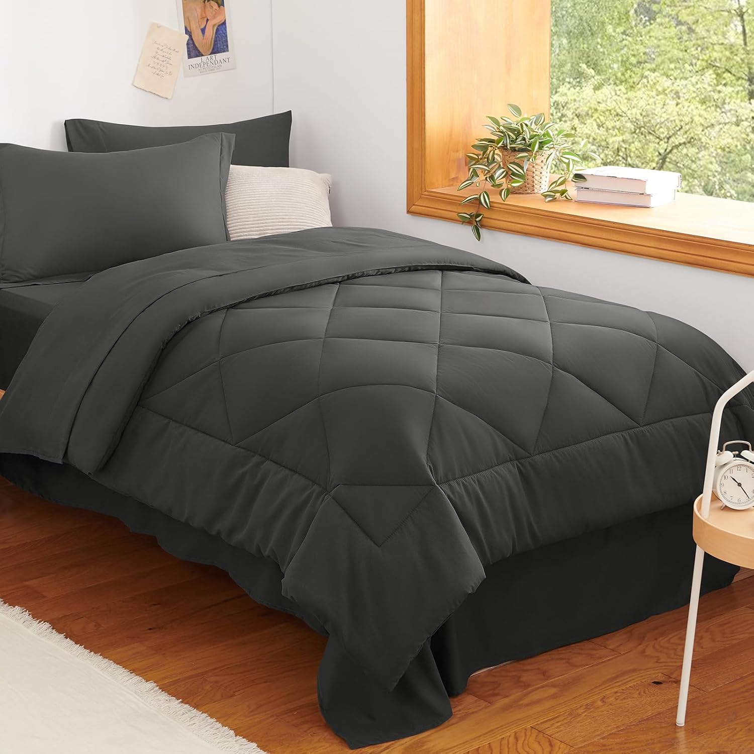 Queen Comforter Set Dark Grey