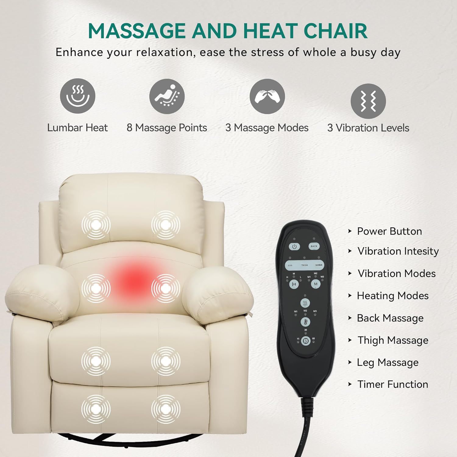 Oversized Rocker Recliner Chair with Heat and Massage
