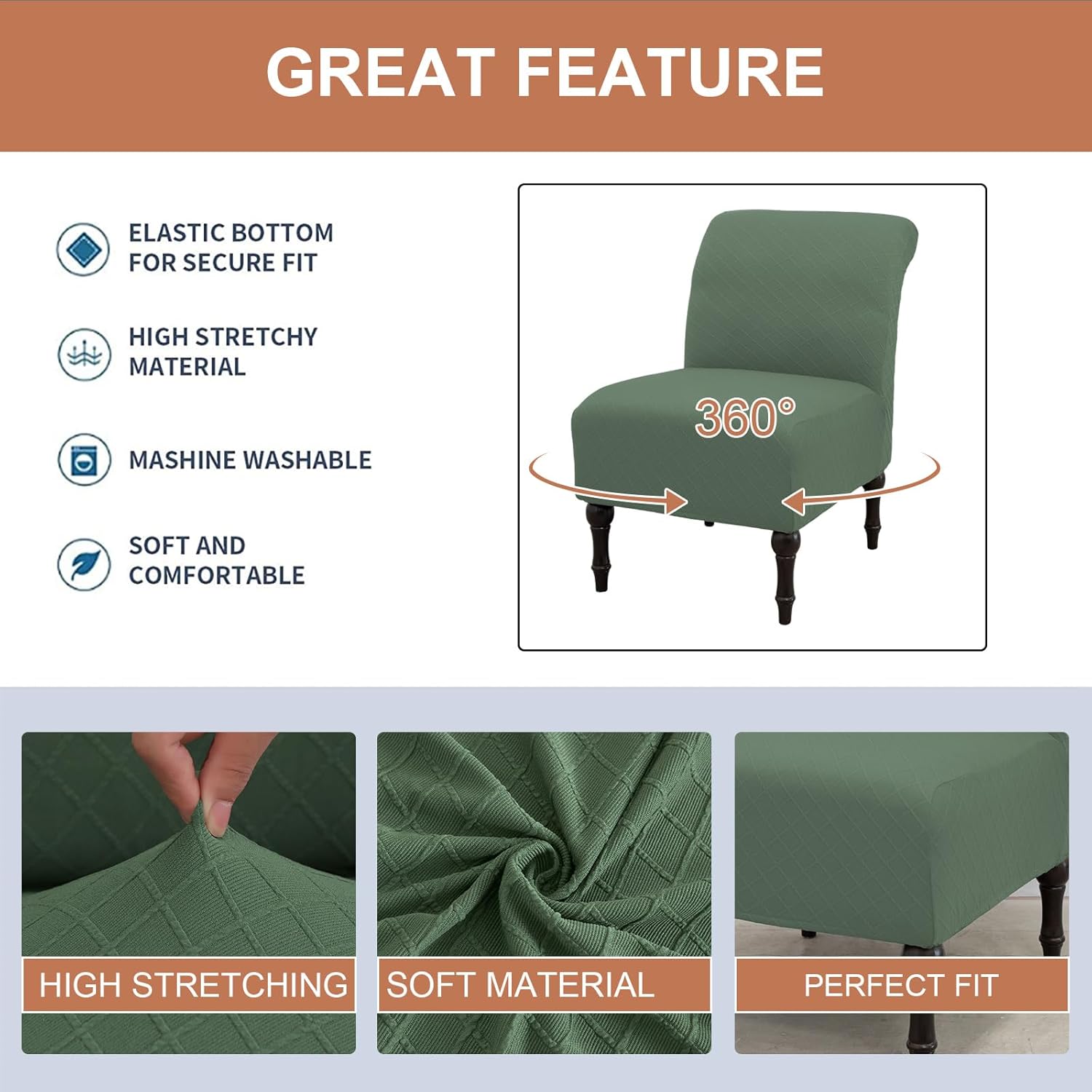 Eco-Ancheng Armless Chair Slipcover Removable Armless Accent Chairs Covers Washable Armless Slipper Chair Slipcover Printed Armless Chair Furniture Protector Covers for Living Dining Room Hotel