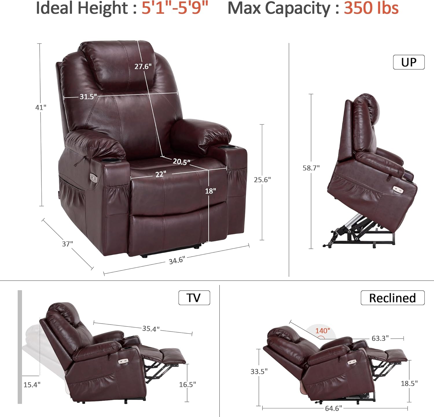Electric Power Lift Recliner Chair Sofa with Massage and Heat