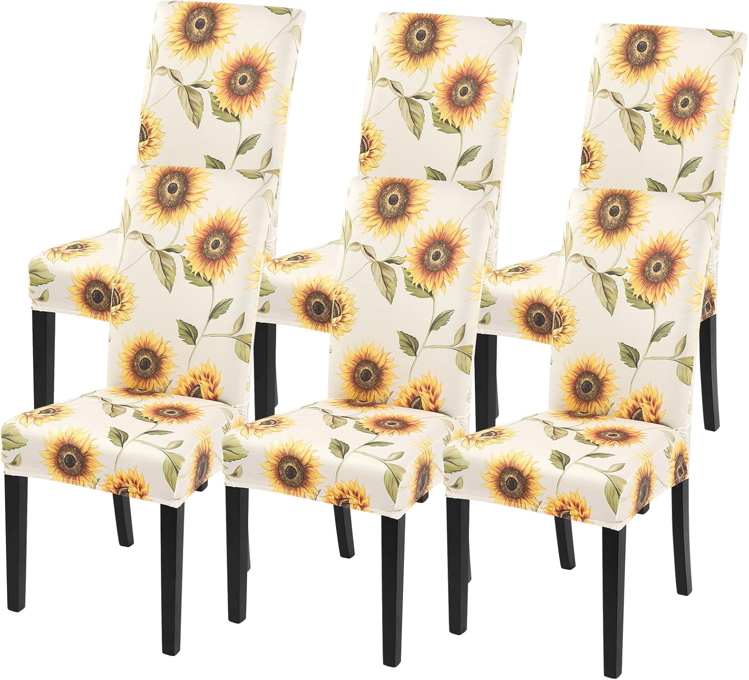 SearchI Chair Covers Slipcovers Set of 4, Spandex Super Fit Stretch Removable Washable Kitchen Parsons Protector for Dining Room,Hotel,Ceremony,Beige+Flowers