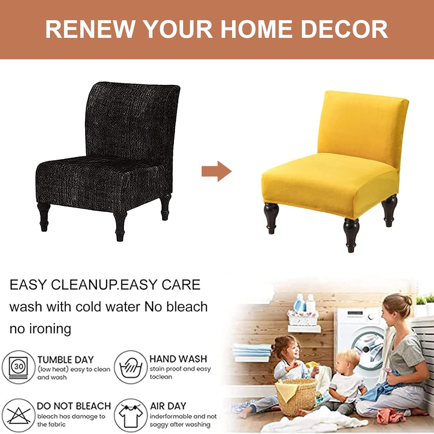 Eco-Ancheng Armless Chair Slipcover Removable Armless Accent Chairs Covers Washable Armless Slipper Chair Slipcover Printed Armless Chair Furniture Protector Covers for Living Dining Room Hotel