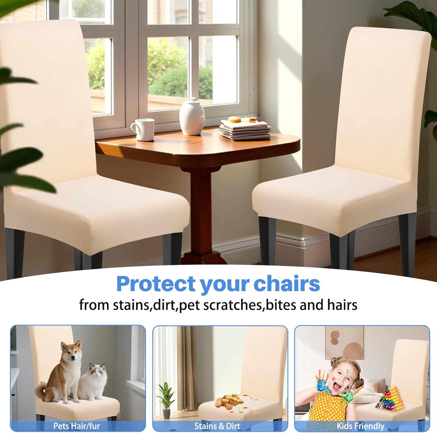 Dioxide High Stretch Chair Covers for Dining Chairs, Washable Dining Chair Covers Set of 6, Soft Kitchen Chairs Seat Covers, Parsons Chair Slipcovers Protectors for Home Hotel Restaurant Banquet