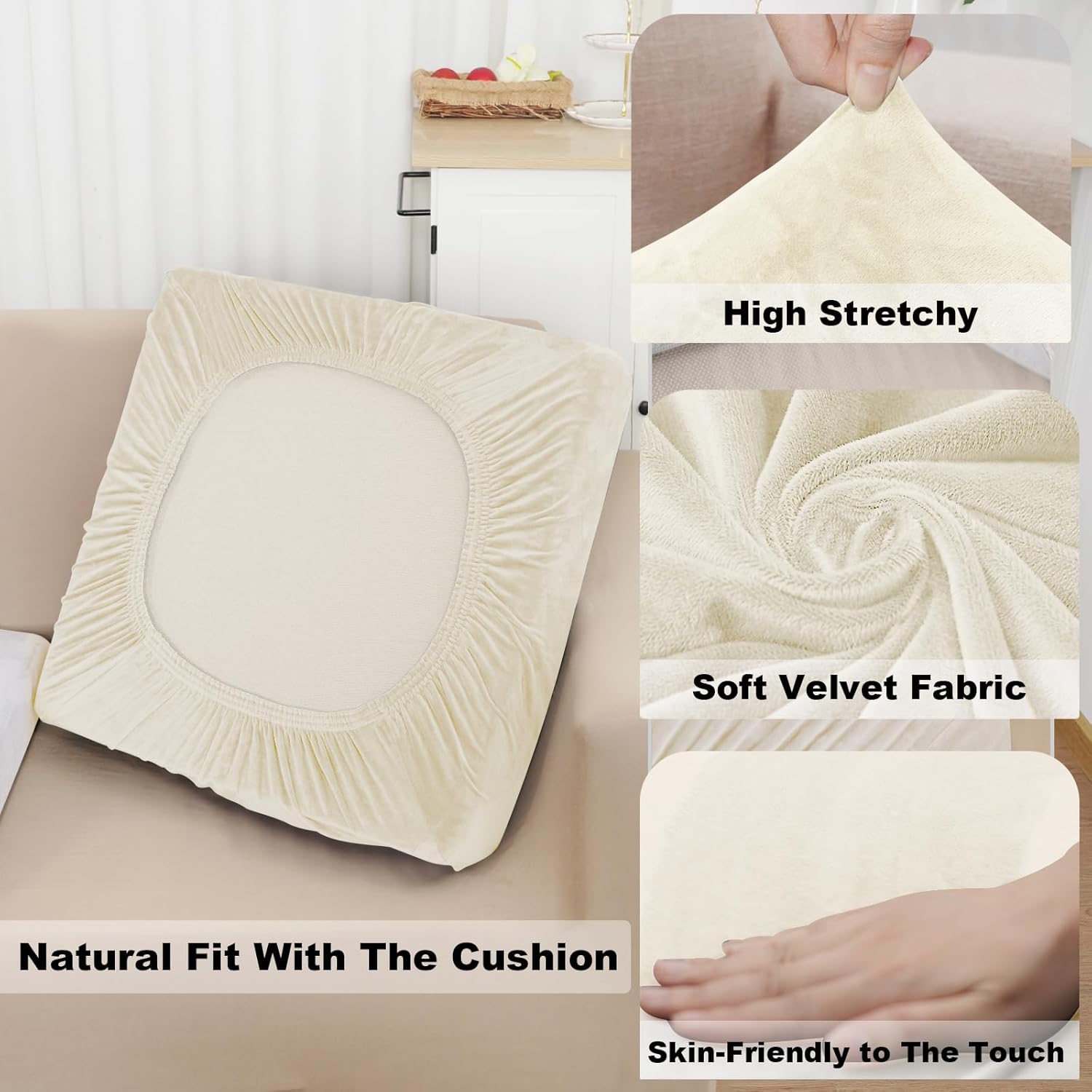 NAISI Sectional Couch Cover 4 Pieces Velvet Separate Couch Cushion Covers L Shape Soft Stretch Sofa Slipcovers with 2pcs Pillowcases for Left/Right Chaise Sectional Couch(3 Seater+1 Chaise,Dark Grey)