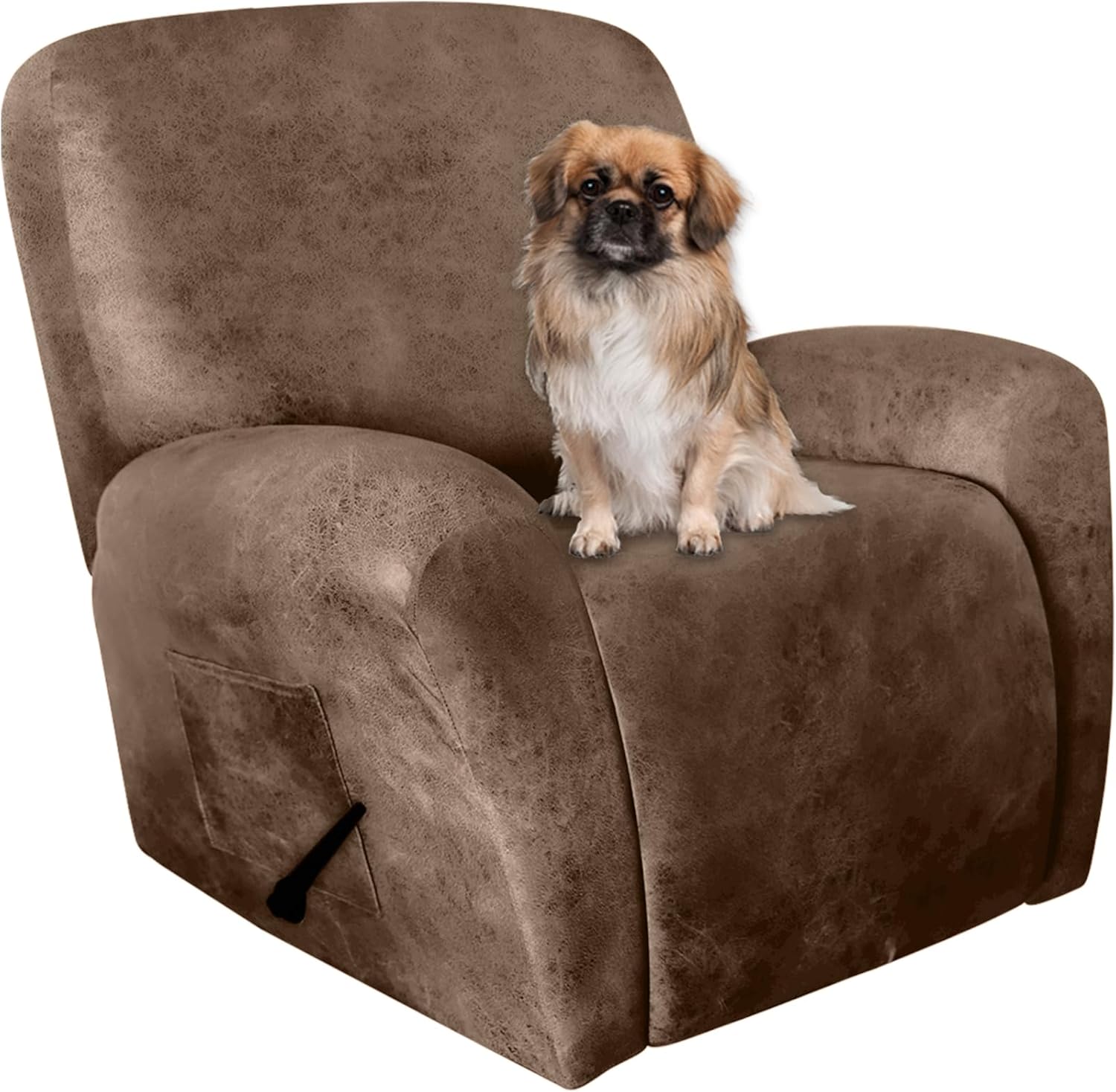 Leather Like Recliner Chair Covers Heavy Duty, 4 Pieces Lazy Boy Recliner Cover for Recliner Chair, Leather Cover for Recliner slipcovers Washable for Pets (Dark Brown)