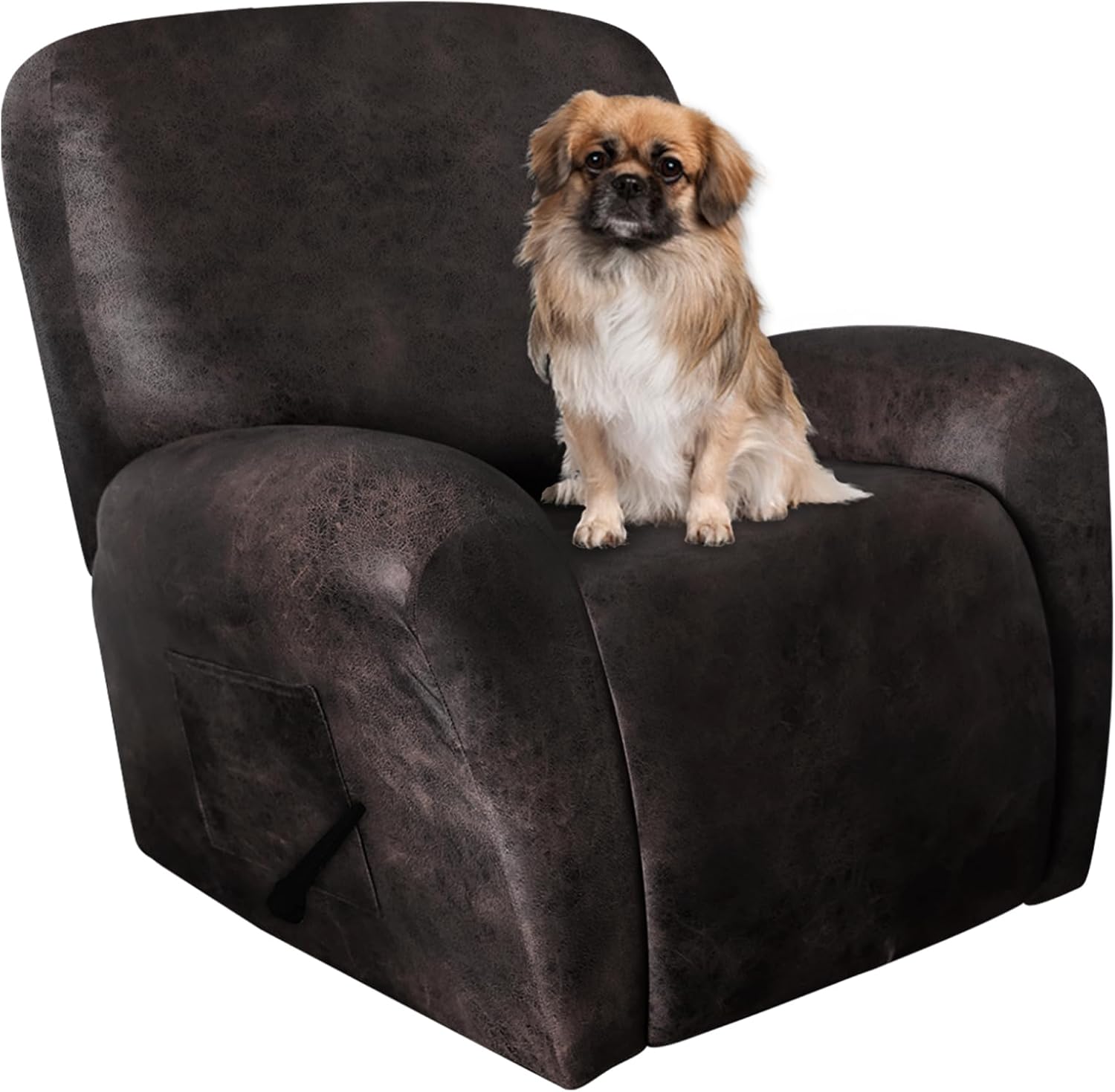 Leather Like Recliner Chair Covers Heavy Duty, 4 Pieces Lazy Boy Recliner Cover for Recliner Chair, Leather Cover for Recliner slipcovers Washable for Pets (Dark Brown)