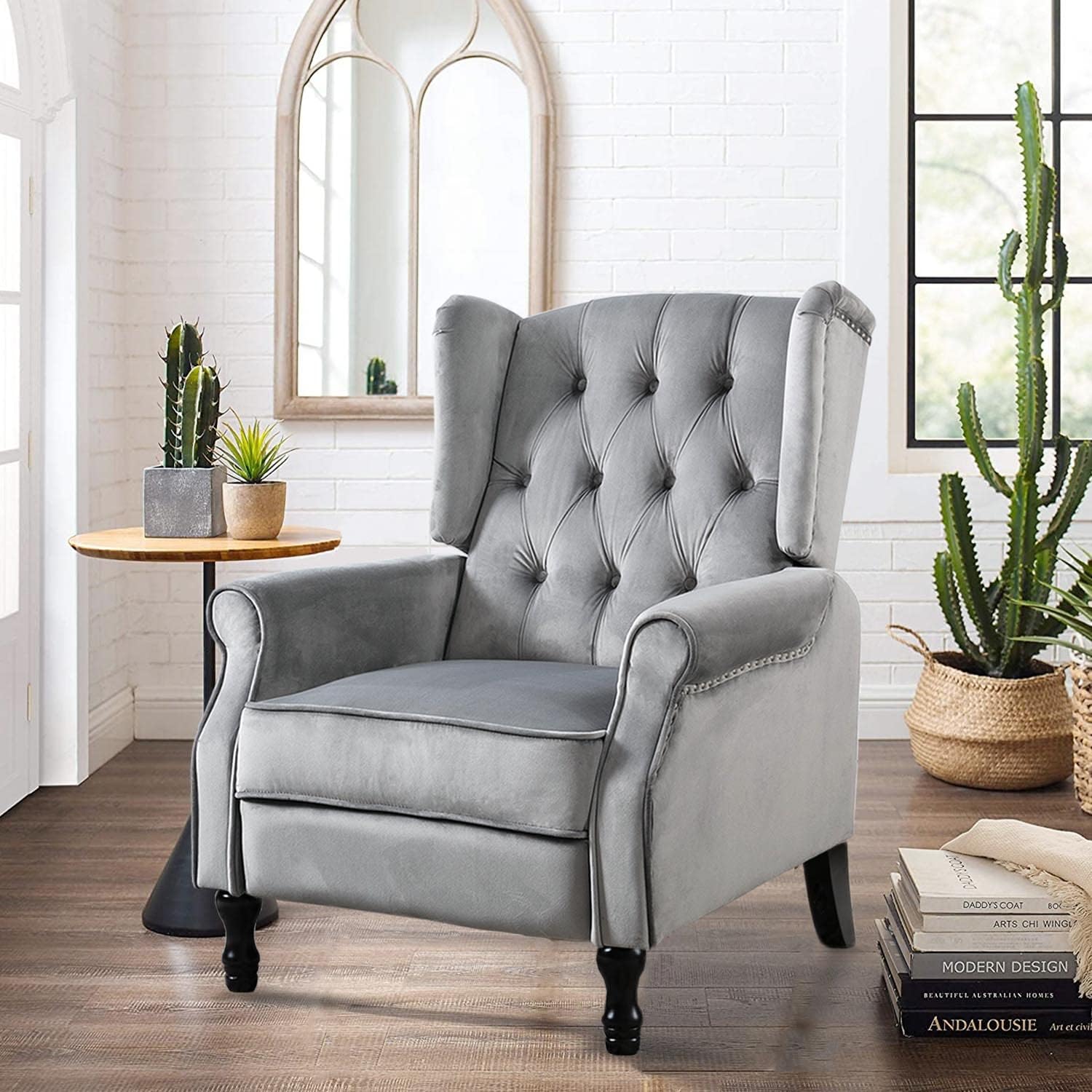 Velvet Accent Chair, Push Back Recliner Chair