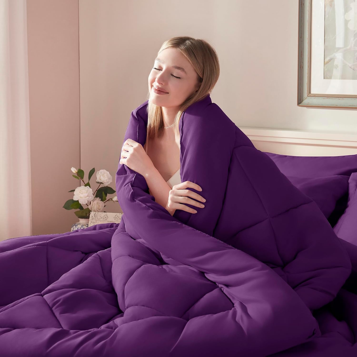 Full Comforter Set Purple- 7 Pieces