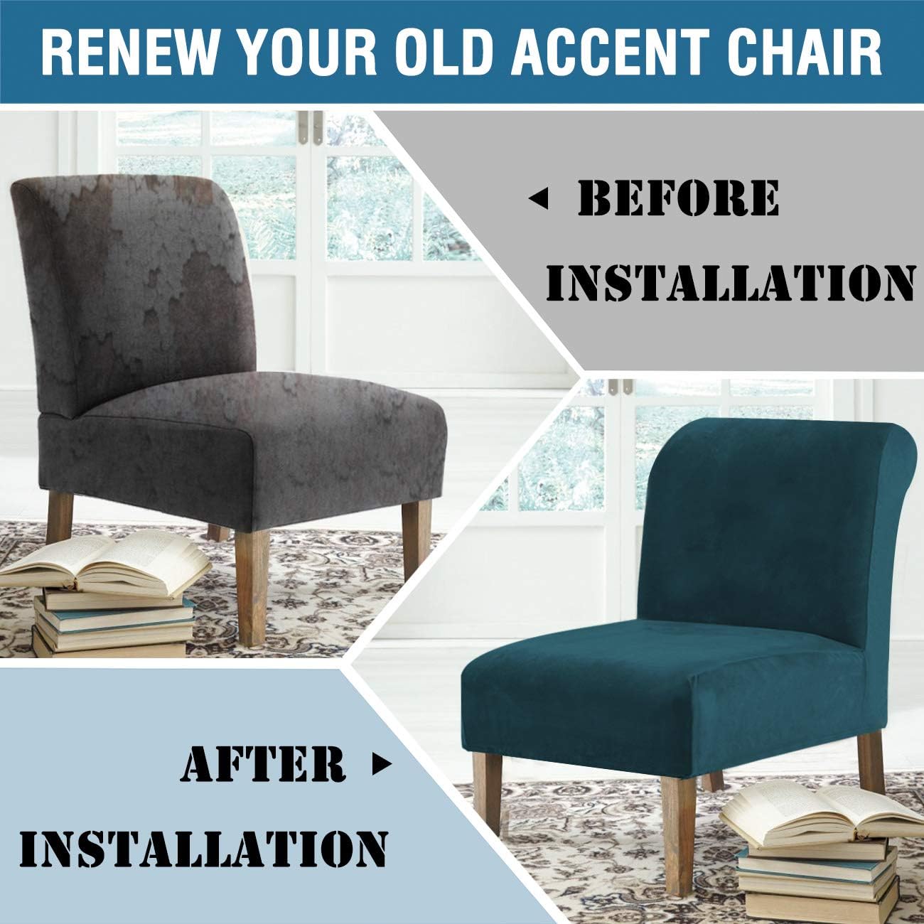 H.VERSAILTEX Armless Accent Chair Covers Thick Velvet Armless Chair Slipcovers High Stretch Chair Covers for Living Room Hotel Machine Washable Furniture Protector with Elastic Bottom, Ivory