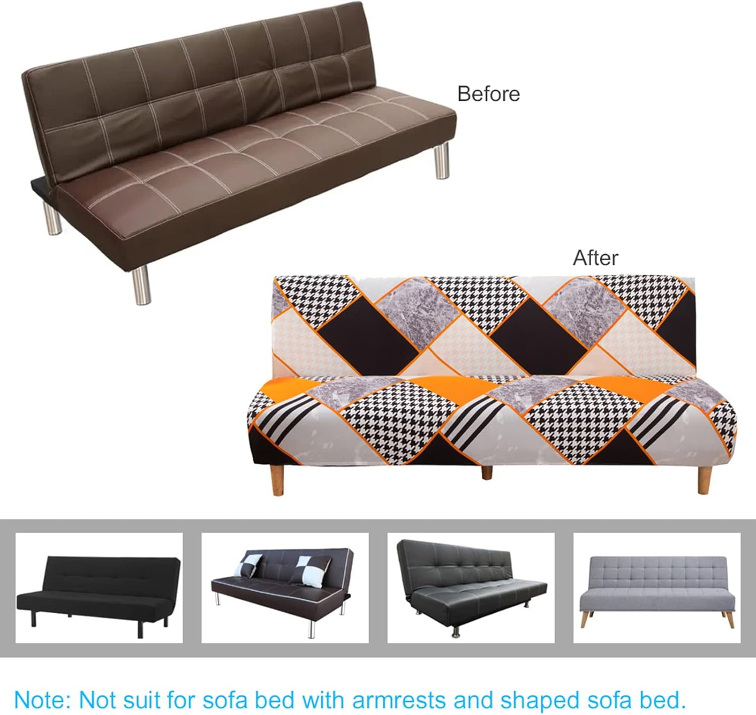 Linen Blue Armless Sofa Bed Cover