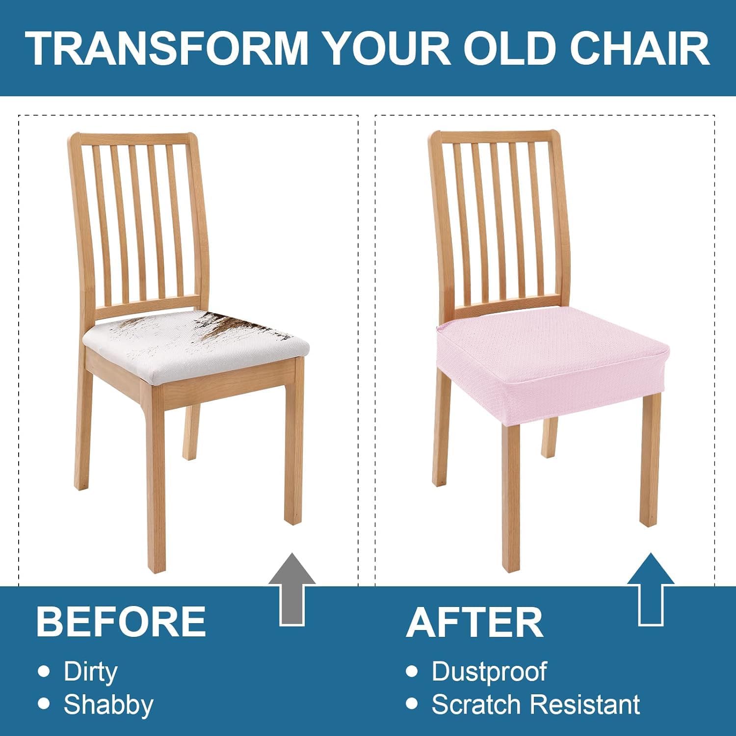 Smiry Waterproof Seat Covers for Dining Room Chairs Set of 4, Stretch Jacquard Removable Washable Chair Seat Slipcovers Protector, No Rear Covers, Beige