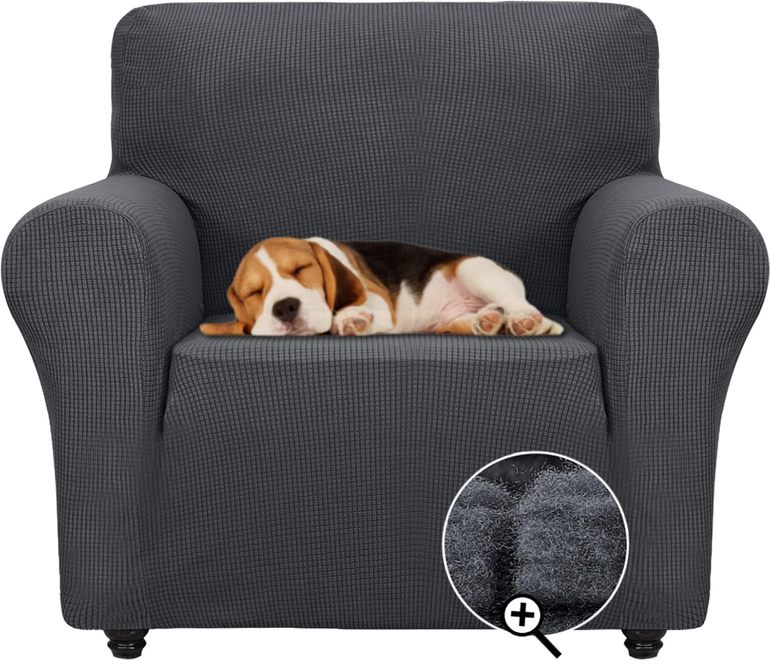 ZNSAYOTX Super Stretch Chair Slipcover Universal Sofa Chair Covers for Living Room Dogs Pet Furniture Protector Spandex Armchair Slipcovers with Anti Slip Foam Sticks (Dark Grey, Chair)