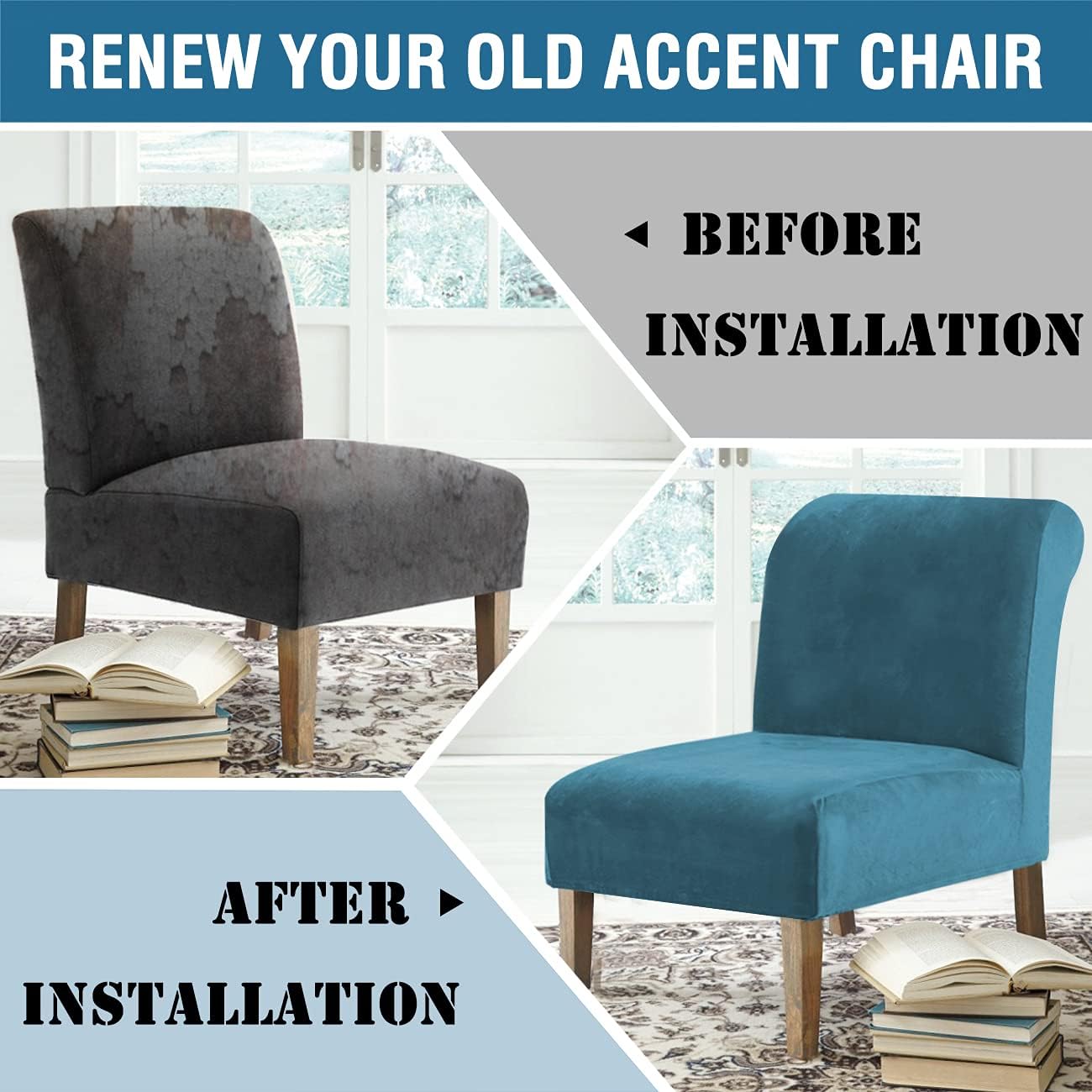 H.VERSAILTEX Armless Accent Chair Covers Thick Velvet Armless Chair Slipcovers High Stretch Chair Covers for Living Room Hotel Machine Washable Furniture Protector with Elastic Bottom, Ivory