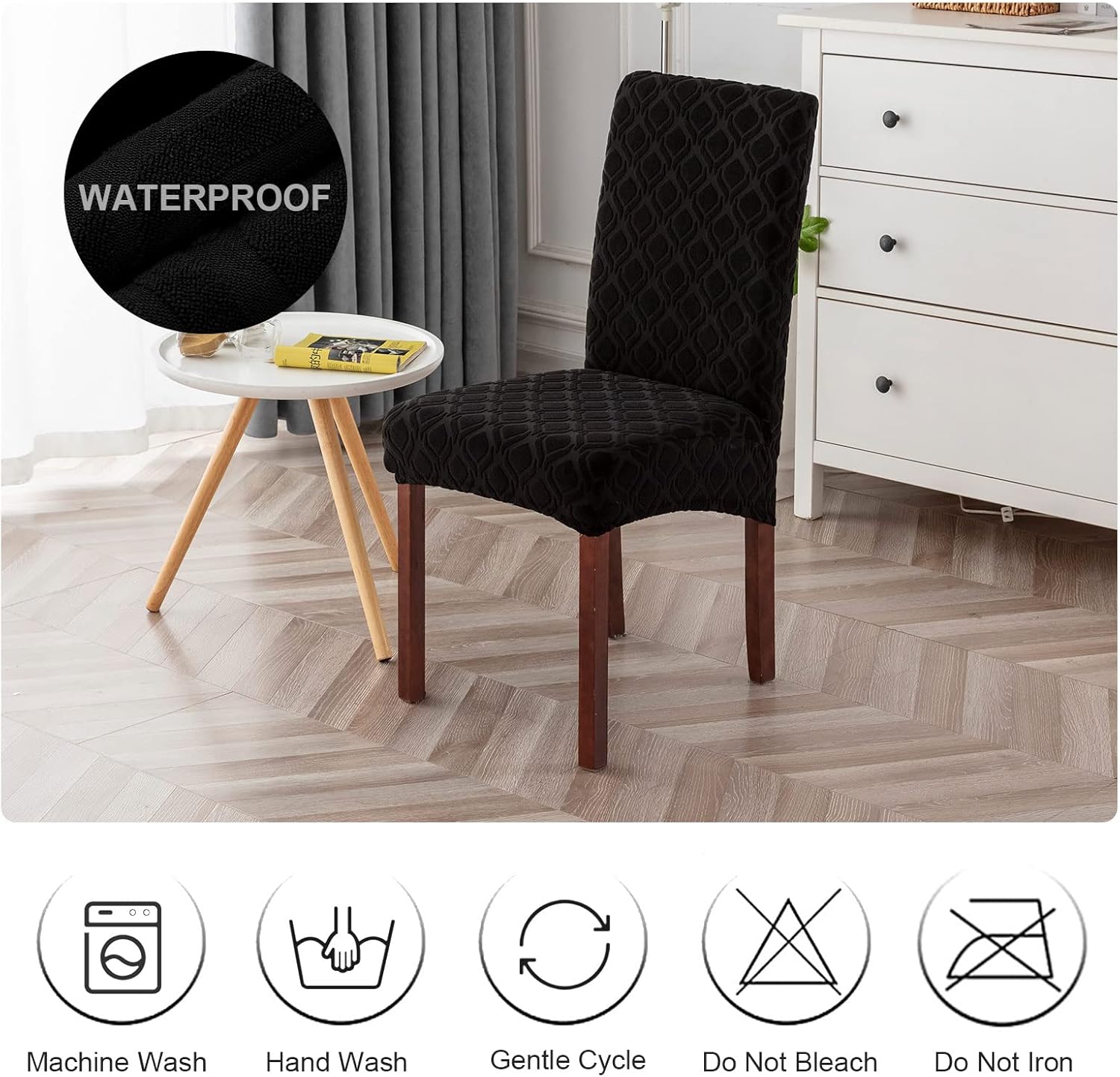 Genina 100% Waterproof Chair Covers for Dining Room Set of 4, Stretch Parson Chair Slipcovers for Kitchen Chairs, Washable Chair Protectors, Leaves-Warm Gray