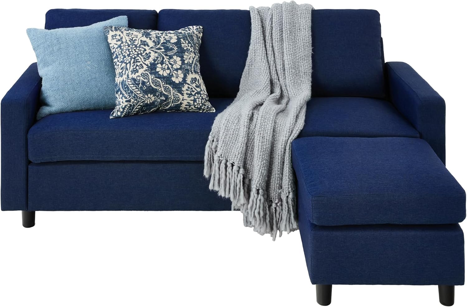 Best Choice Products Upholstered Sectional Sofa for Home, Apartment, Dorm, Bonus Room, Compact Spaces w/Chaise Lounge, 3-Seat, L-Shape Design, Reversible Ottoman Bench, 680lb Capacity - Light Gray