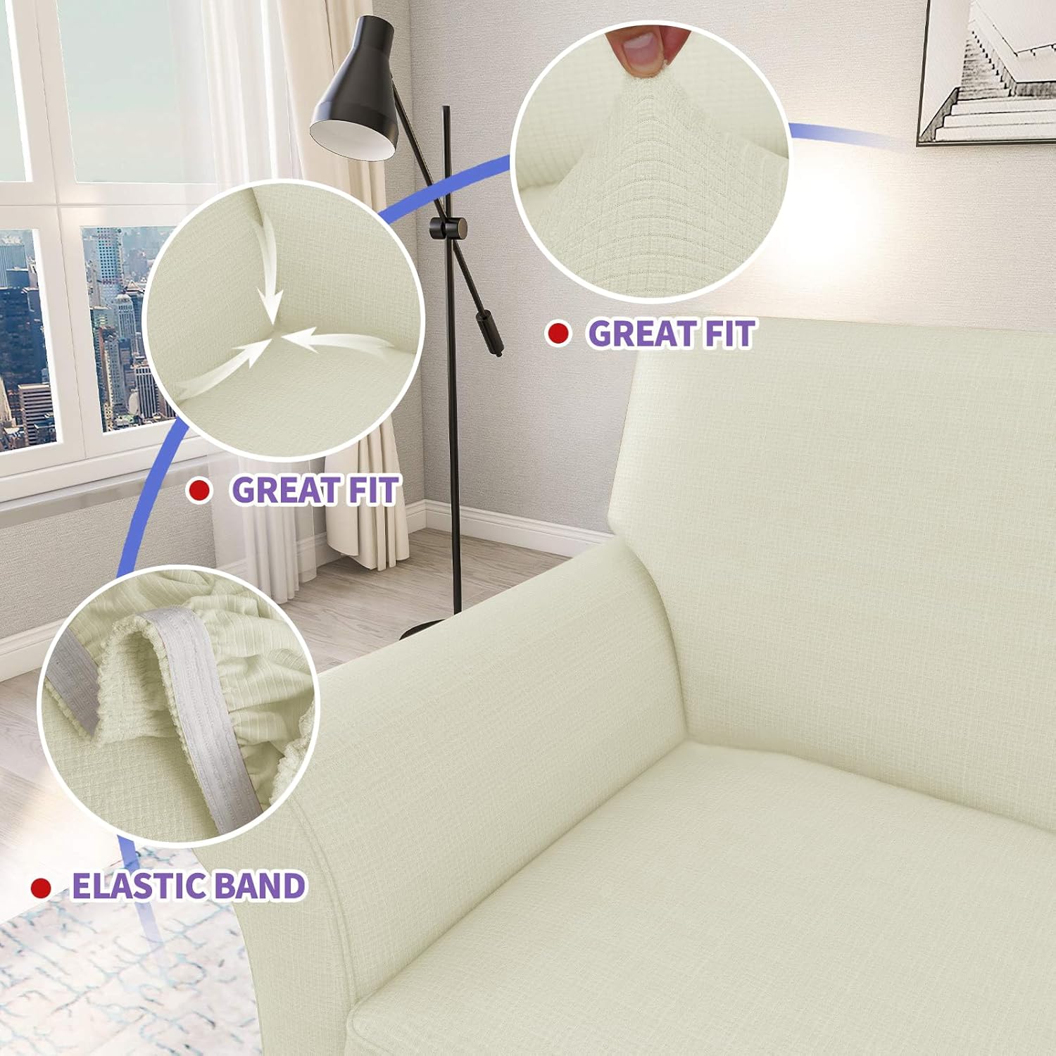 ZNSAYOTX 2 Piece Chair Covers for Living Room with Arms Anti Slip Stretch Arm Chair Slipcovers Sofa Armchair Slipcover Machine Washable Furniture Protector (Black and White, Chair)