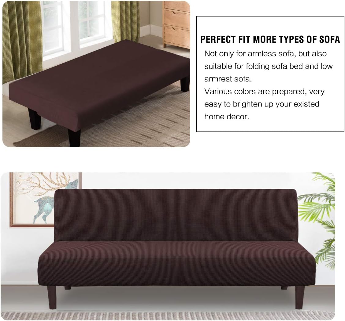 H.VERSAILTEX Armless Futon Cover Stretch Sofa Bed Slipcover Protector Elastic Feature Rich Textured High Spandex Small Checks Jacquard Fabric Futon Cover, Machine Washable, Sage