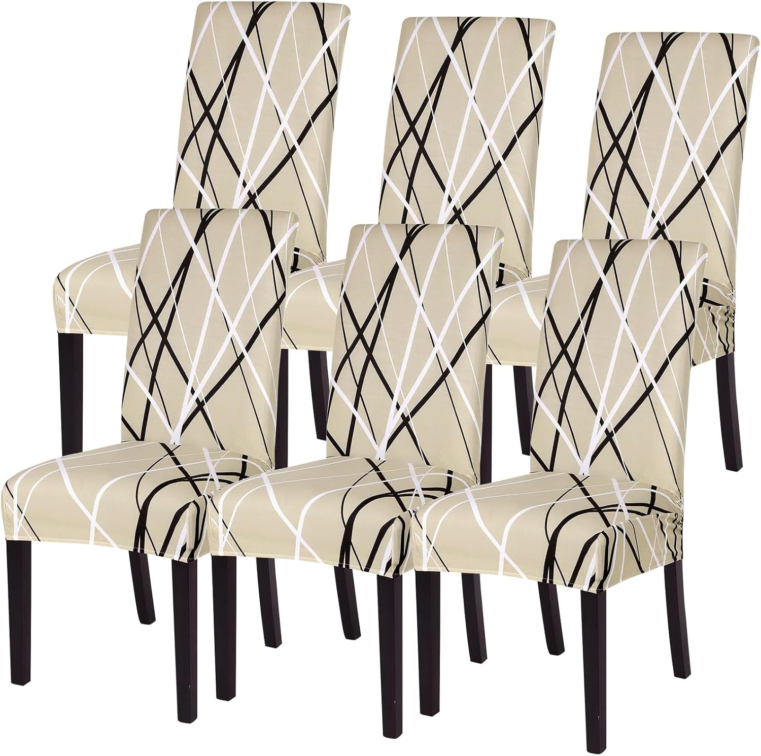 SearchI Chair Covers Slipcovers Set of 4, Spandex Super Fit Stretch Removable Washable Kitchen Parsons Protector for Dining Room,Hotel,Ceremony,Beige+Flowers