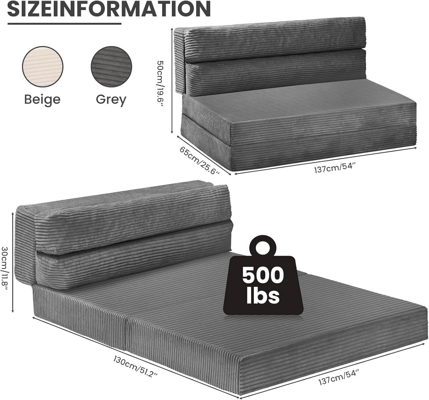 Folding Sofa Bed, Convertible Sleeper Chair with Pilow Foldable Matress, 2 in 1 Pull Out Loveseat Sofa Portable Fold Out Chair Bed Comfy Floor Couch Lounge for Living Room Bedroom