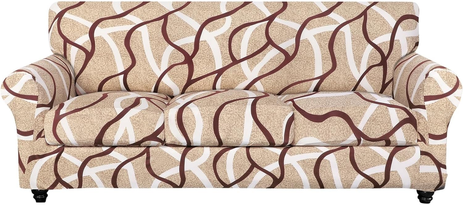 SearchI Stretch Sofa Cover Printed Couch Covers, Floral Pattern 2 Piece Armchair Slipcover with Separate Chair Cushion Cover, Washable Furniture Protector for Living Room(Armchair, Ball Flower)