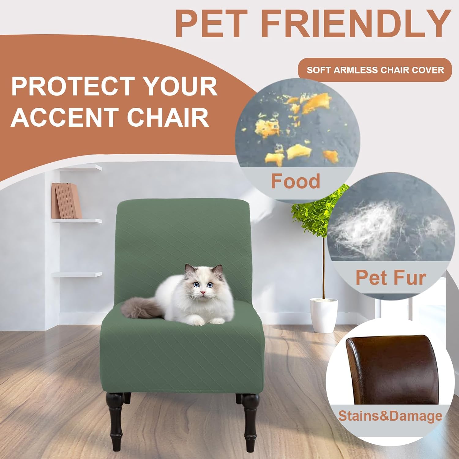 Eco-Ancheng Armless Chair Slipcover Removable Armless Accent Chairs Covers Washable Armless Slipper Chair Slipcover Printed Armless Chair Furniture Protector Covers for Living Dining Room Hotel