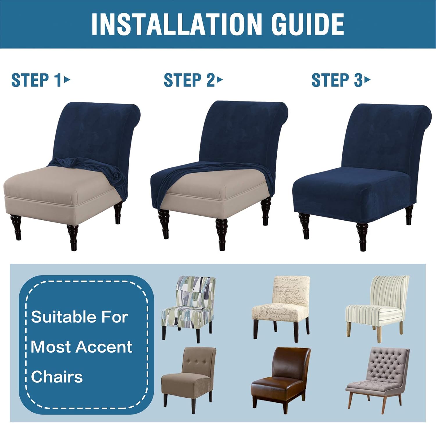 H.VERSAILTEX Armless Accent Chair Covers Thick Velvet Armless Chair Slipcovers High Stretch Chair Covers for Living Room Hotel Machine Washable Furniture Protector with Elastic Bottom, Ivory