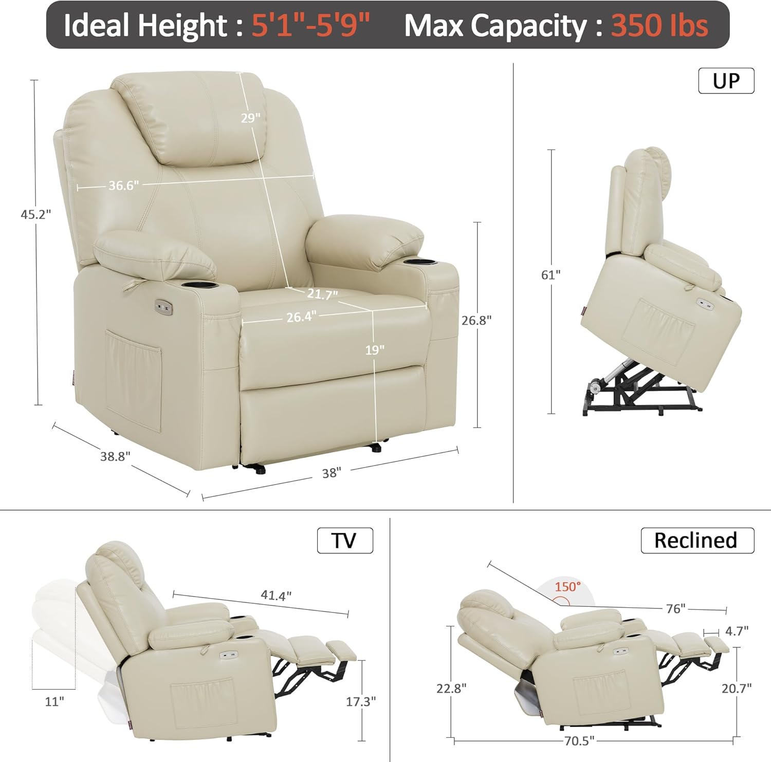 Electric Power Lift Recliner Chair Sofa with Massage and Heat