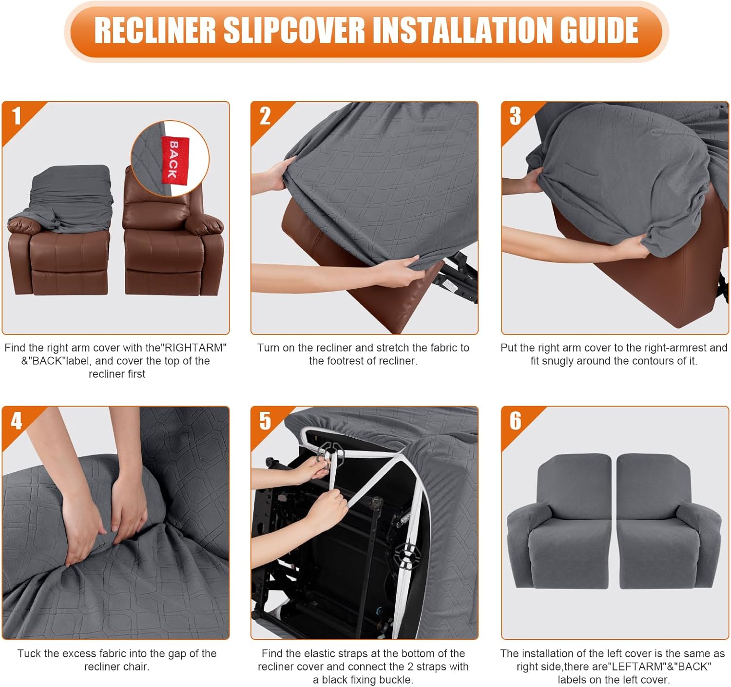 VANSOFY Recliner Chair Cover, 3-Pieces Stretch Recliner Covers for Recliner Chair Soft Reclining Chair Slipcover Furniture Protector for Dogs Cats(Dark Gray)