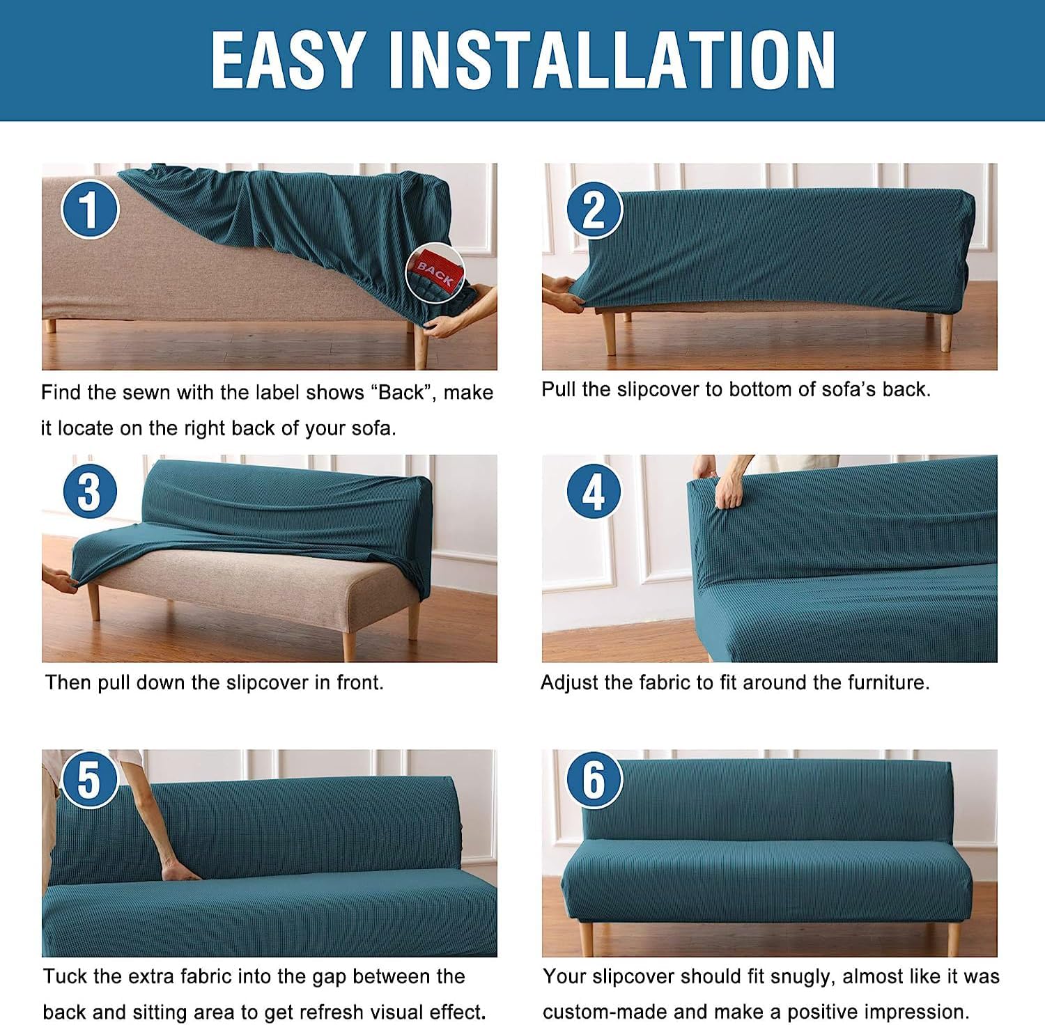 H.VERSAILTEX Armless Futon Cover Stretch Sofa Bed Slipcover Protector Elastic Feature Rich Textured High Spandex Small Checks Jacquard Fabric Futon Cover, Machine Washable, Sage