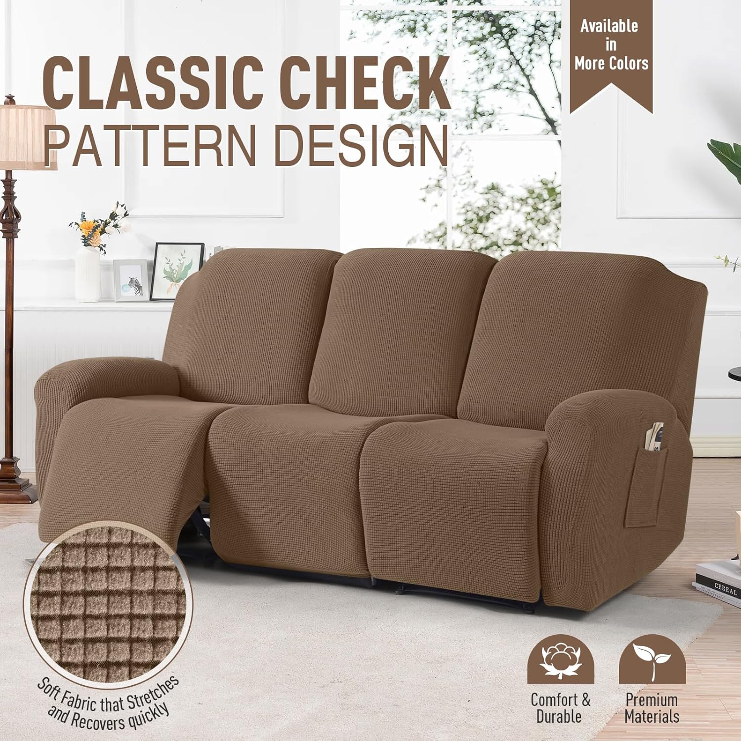 TAOCOCO Recliner Cover 4-Pieces, Recliner Stretch Sofa Slipcover, Recliner Cover 1 Seat, Couch Protector Soft, Furniture Protector Covers with Elastic,Chair Covers Jacquard Pattern (Grey)