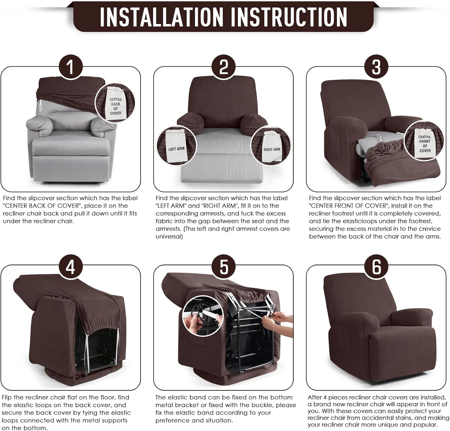 TAOCOCO Recliner Cover 4-Pieces, Recliner Stretch Sofa Slipcover, Recliner Cover 1 Seat, Couch Protector Soft, Furniture Protector Covers with Elastic,Chair Covers Jacquard Pattern (Grey)