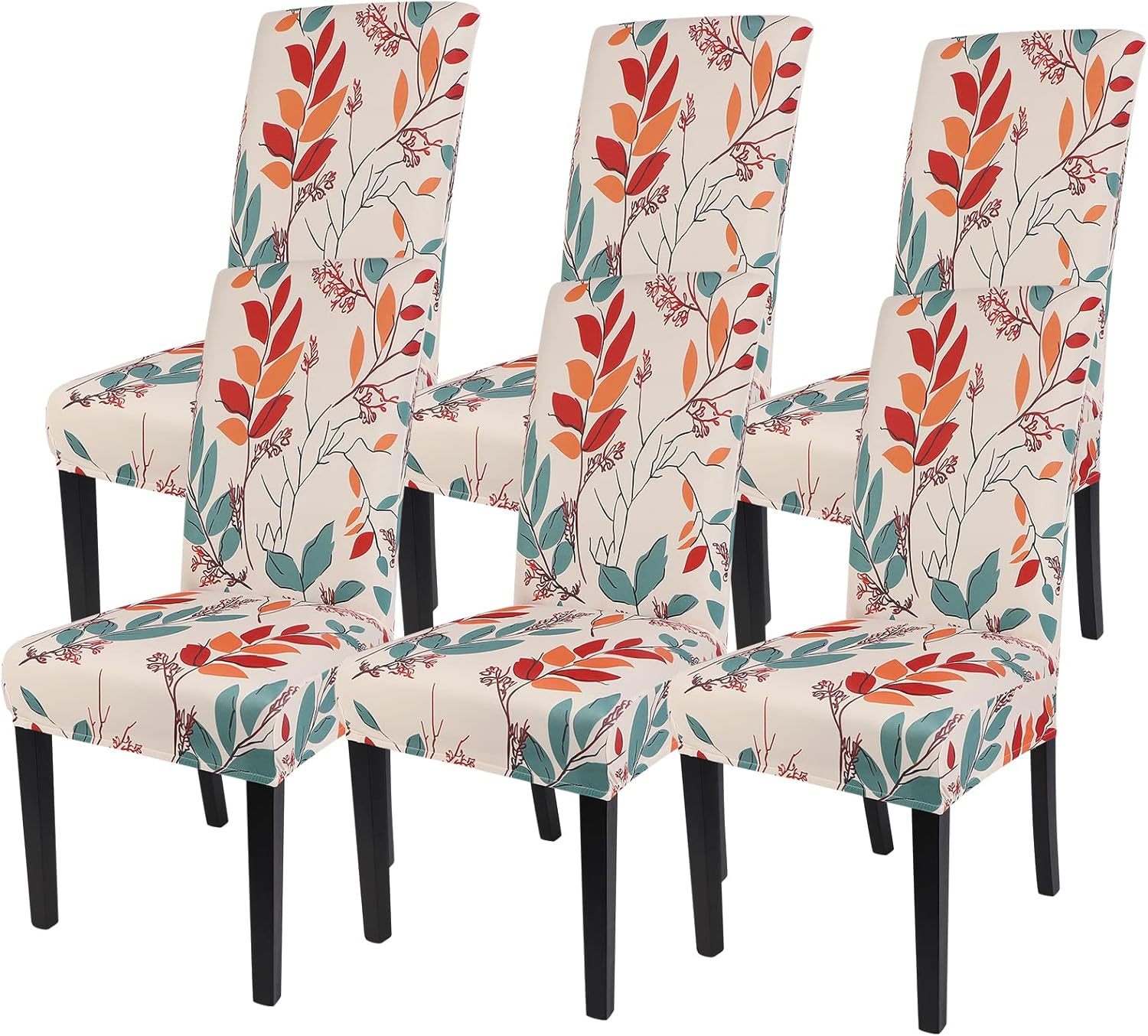 SearchI Chair Covers Slipcovers Set of 4, Spandex Super Fit Stretch Removable Washable Kitchen Parsons Protector for Dining Room,Hotel,Ceremony,Beige+Flowers