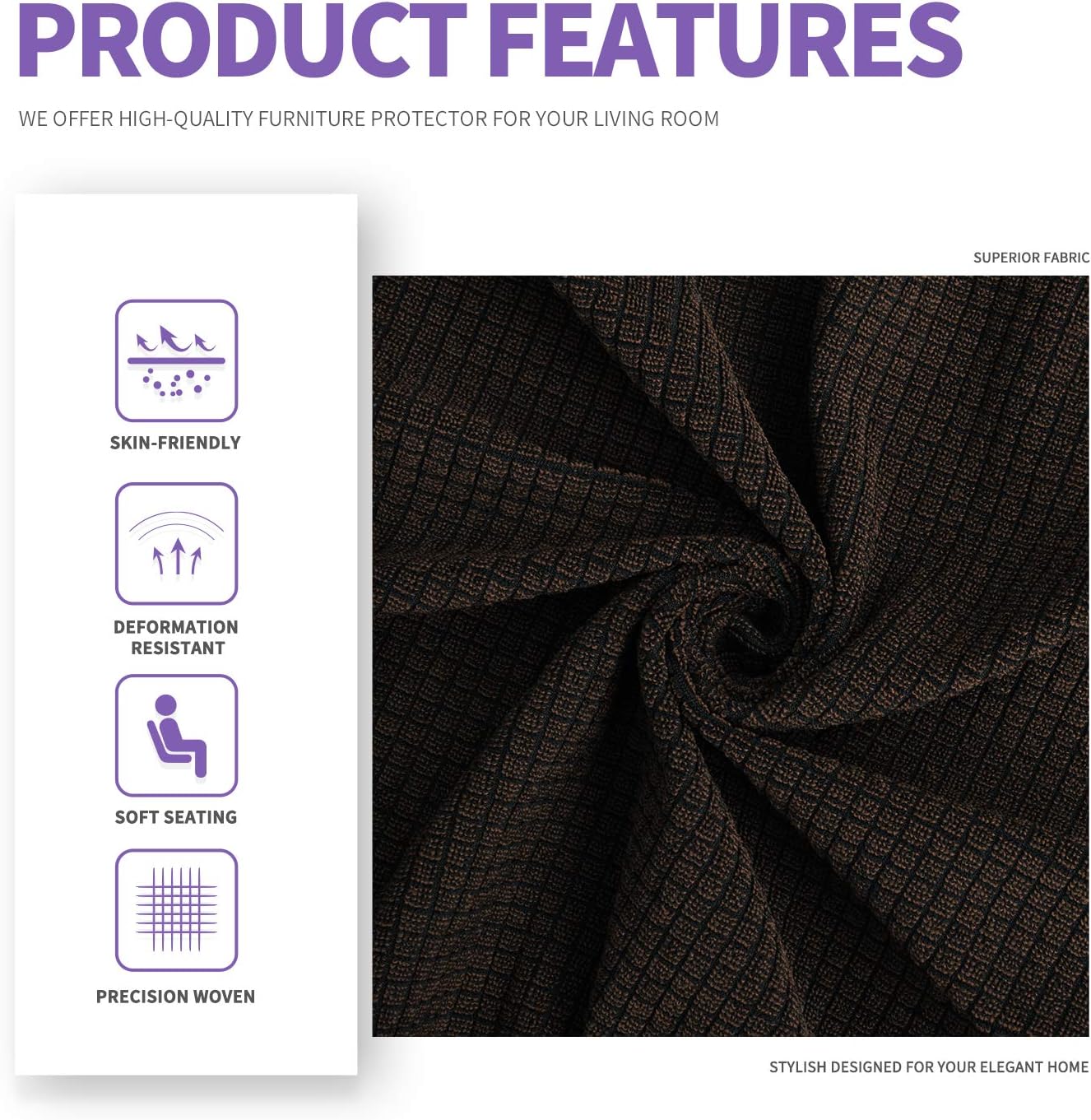 ZNSAYOTX 2 Piece Chair Covers for Living Room with Arms Anti Slip Stretch Arm Chair Slipcovers Sofa Armchair Slipcover Machine Washable Furniture Protector (Black and White, Chair)