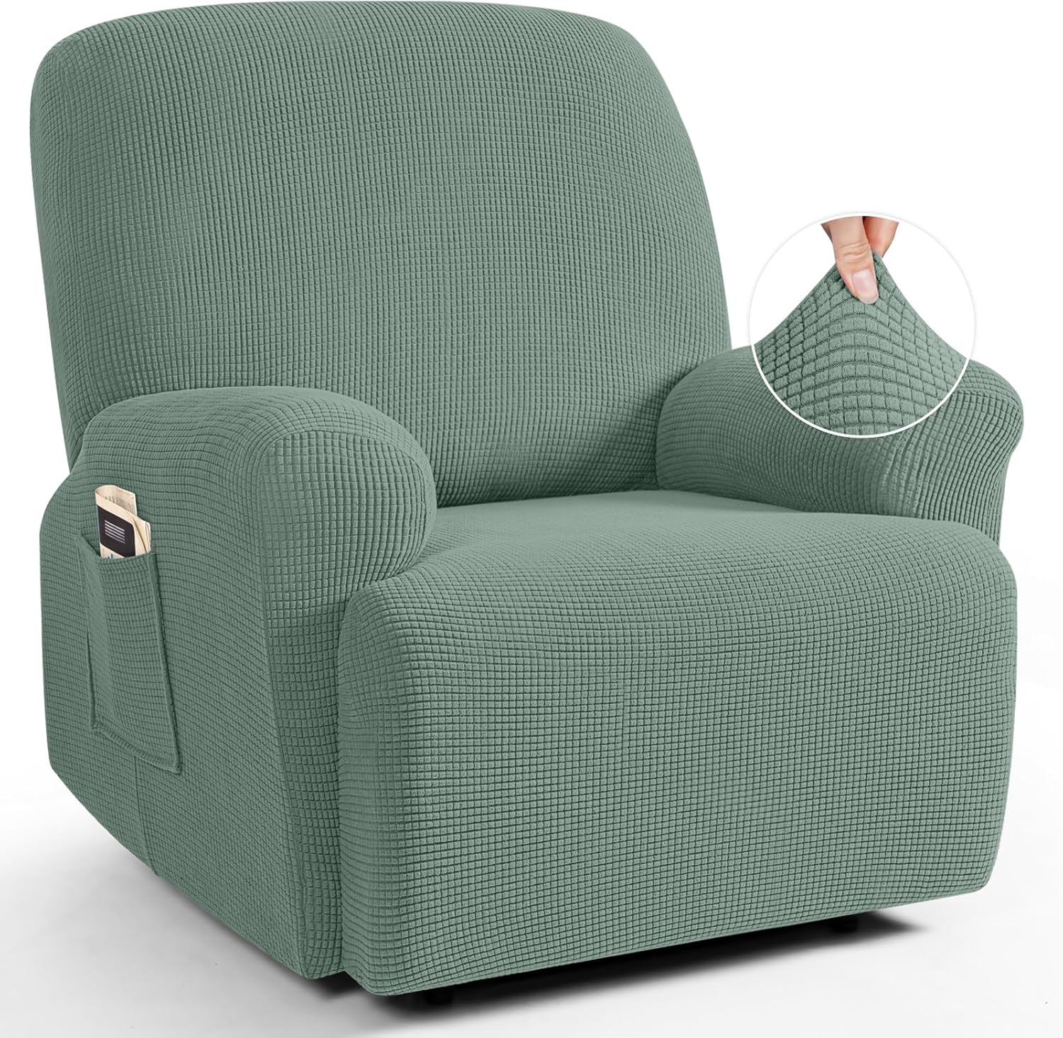 TAOCOCO Recliner Cover 4-Pieces, Recliner Stretch Sofa Slipcover, Recliner Cover 1 Seat, Couch Protector Soft, Furniture Protector Covers with Elastic,Chair Covers Jacquard Pattern (Grey)