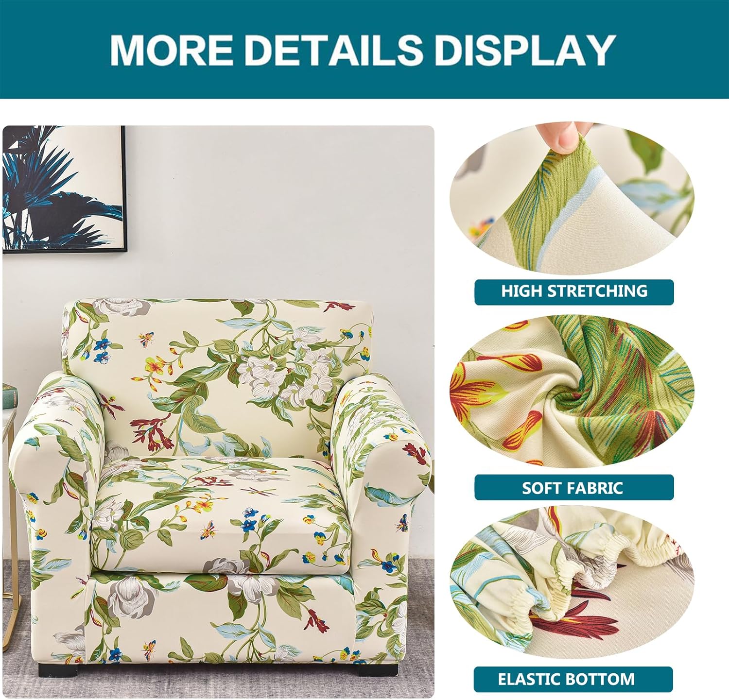 KRFOONN 2 Piece Chair Covers Printed Sofa Covers Couch Covers Washable Armchair Sofa Couch Slipcover Furniture Protector with Elastic Bottom for Living Room (Armchair, 23), Small