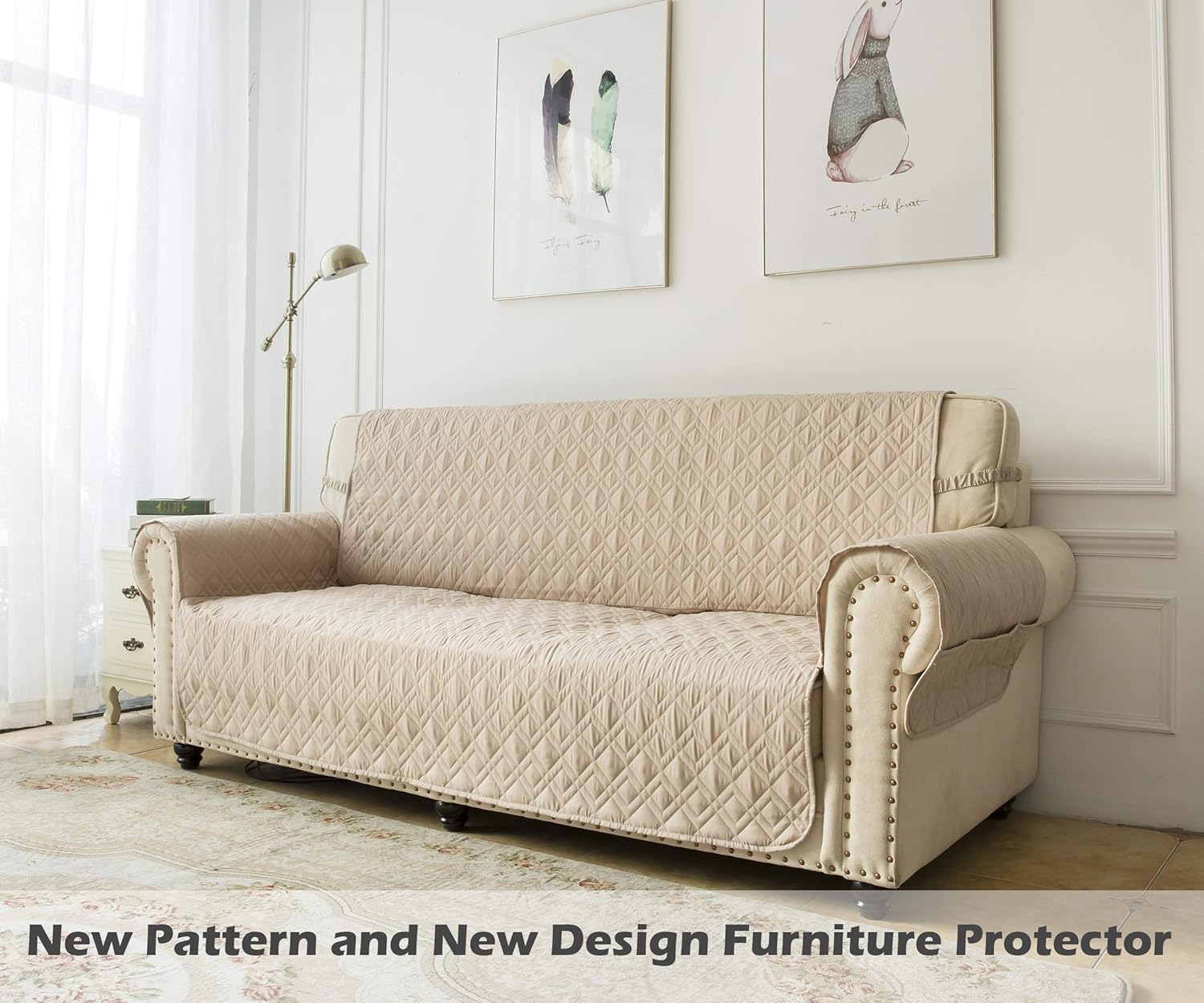 Ameritex Waterproof Nonslip Recliner Cover Stay in Place, Dog Chair Cover Furniture Protector, Ideal Recliner Slipcovers for Pets and Kids (Beige, 23")